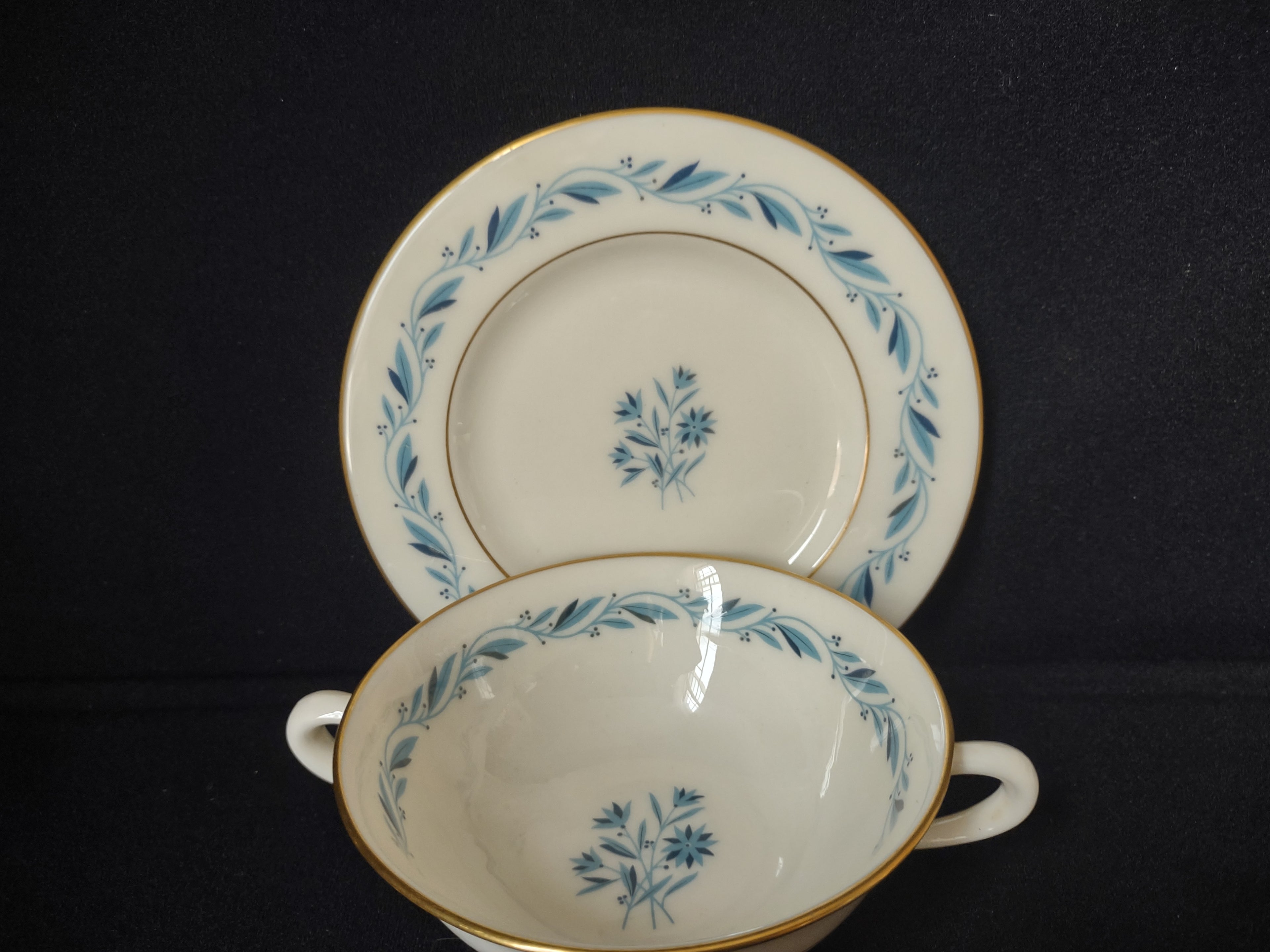 Vintage Lenox Bouillon Soup 2-handle Cup with Liner Blue Ridge (lot 1787)