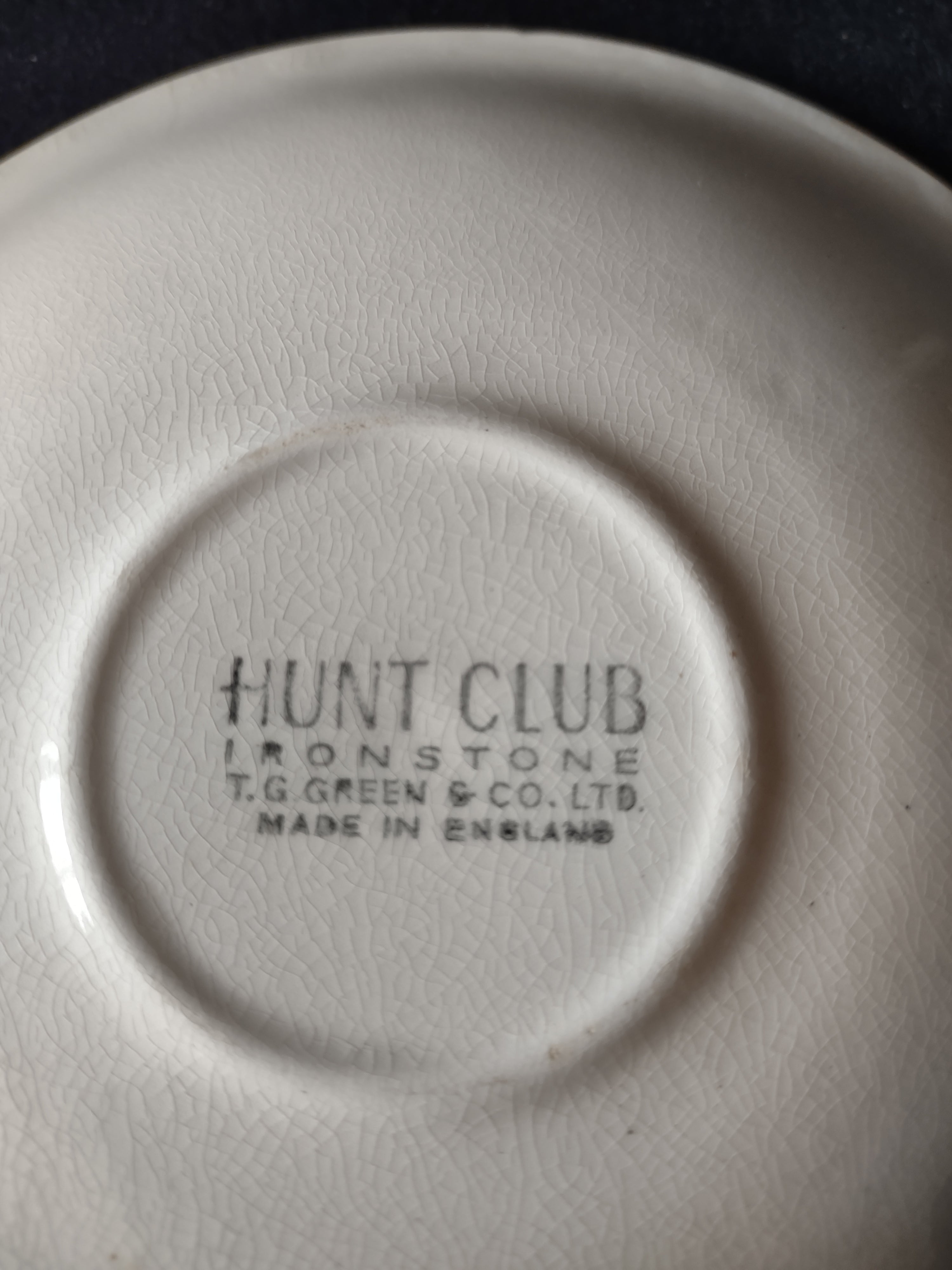Vintage T G Green Saucer White Ironstone Hunt Club IMPERFECT (Lot 5663)