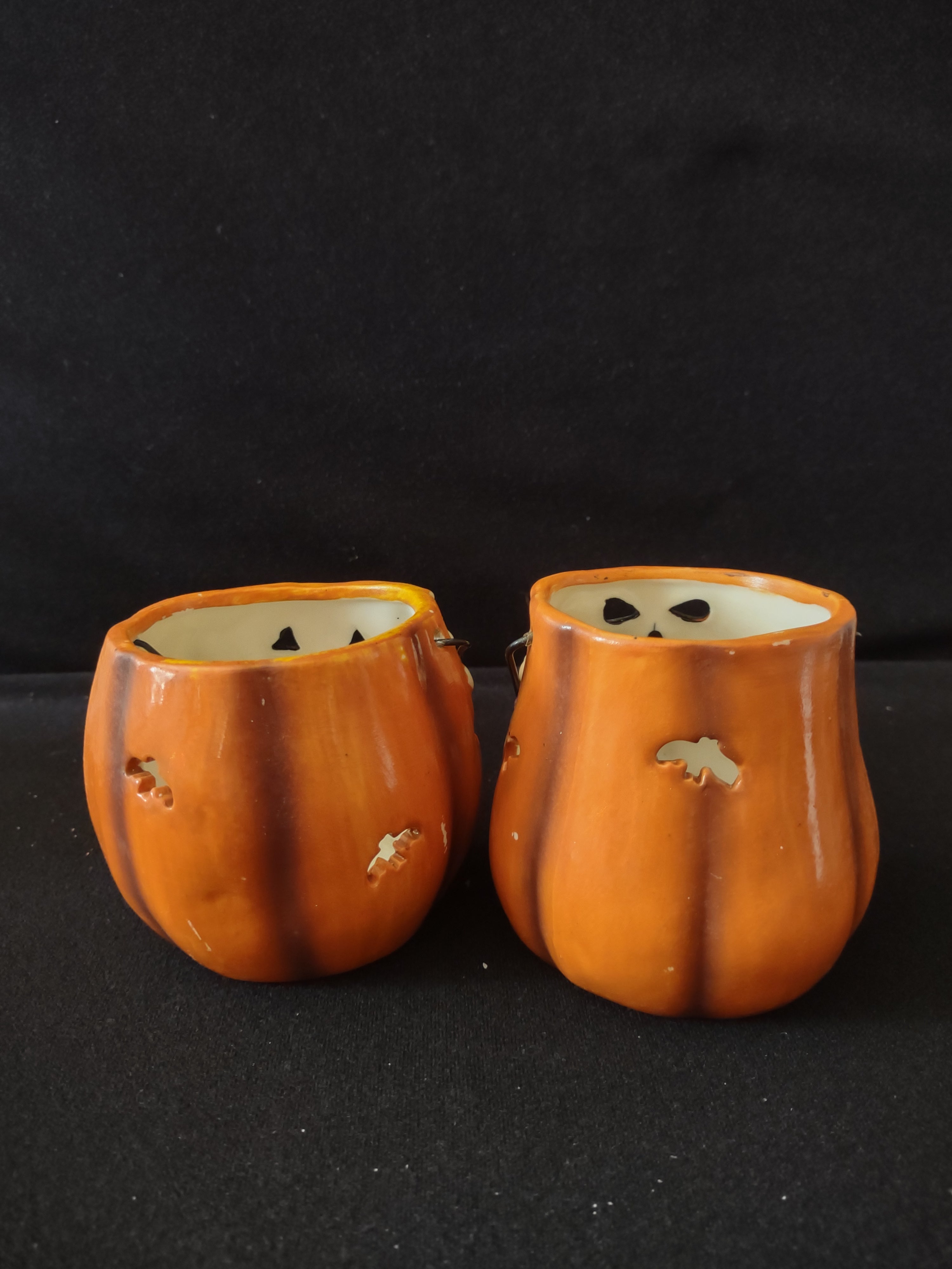 Halloween 4" Pumpkin/Ghost Candle Holder Set of 2 (Lot 3177)