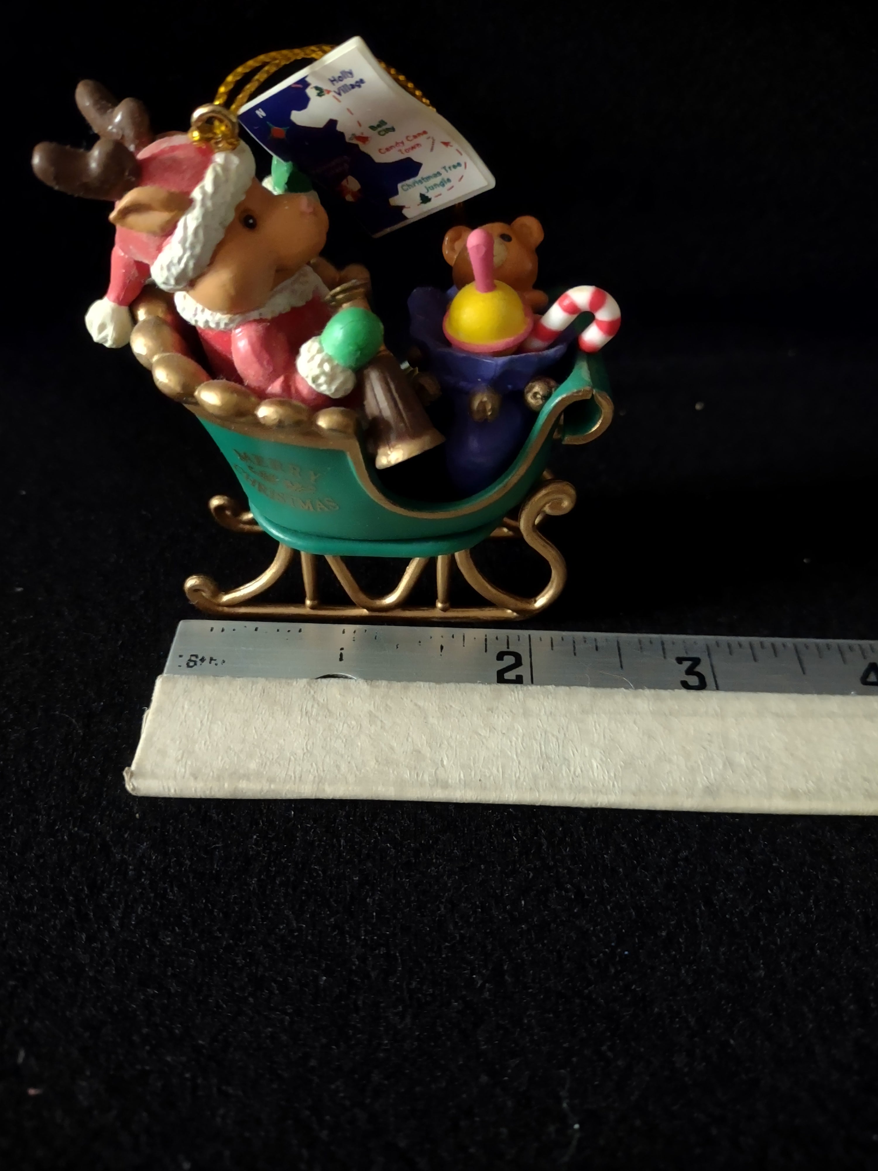 Vintage Christmas Ornament Santa Bear Sleigh Map Toys (Lot 4785)