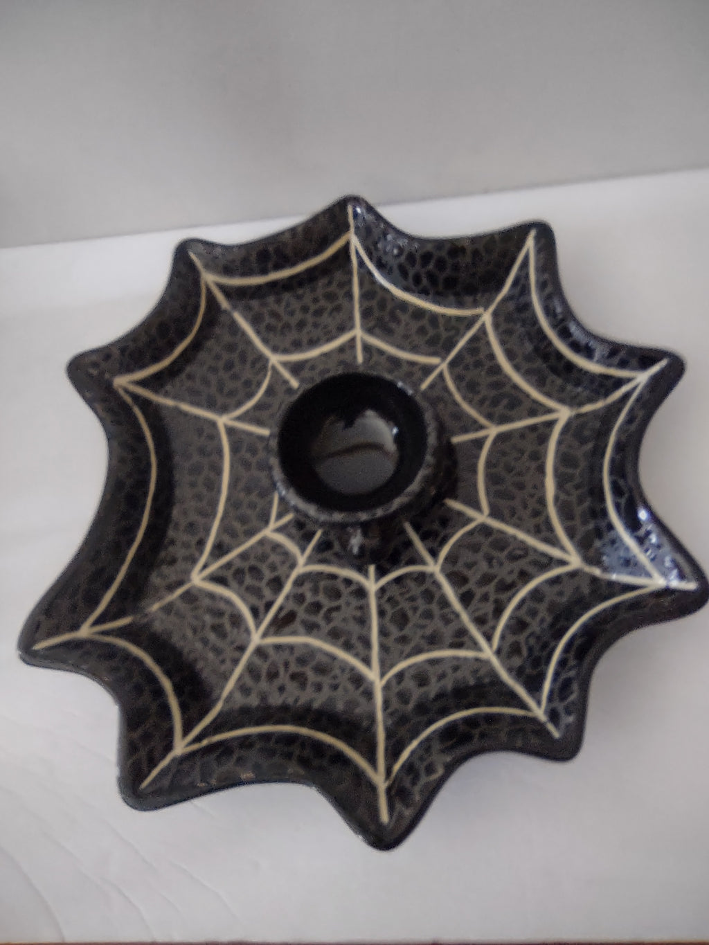 Halloween Spider Web Shaped Chip N Dip Black Serving Tray 16" (Lot 3027t)