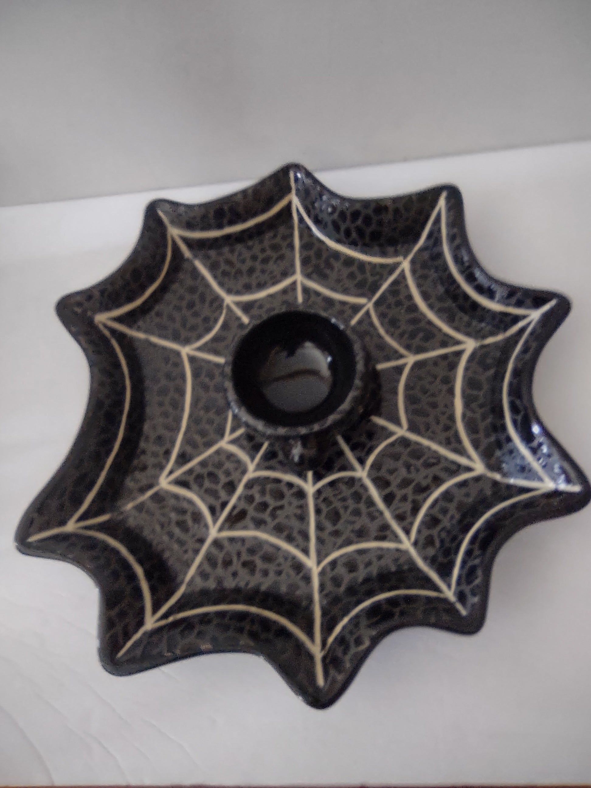 Halloween Spider Web Shaped Chip N Dip Black Serving Tray 16" (Lot 3027t)