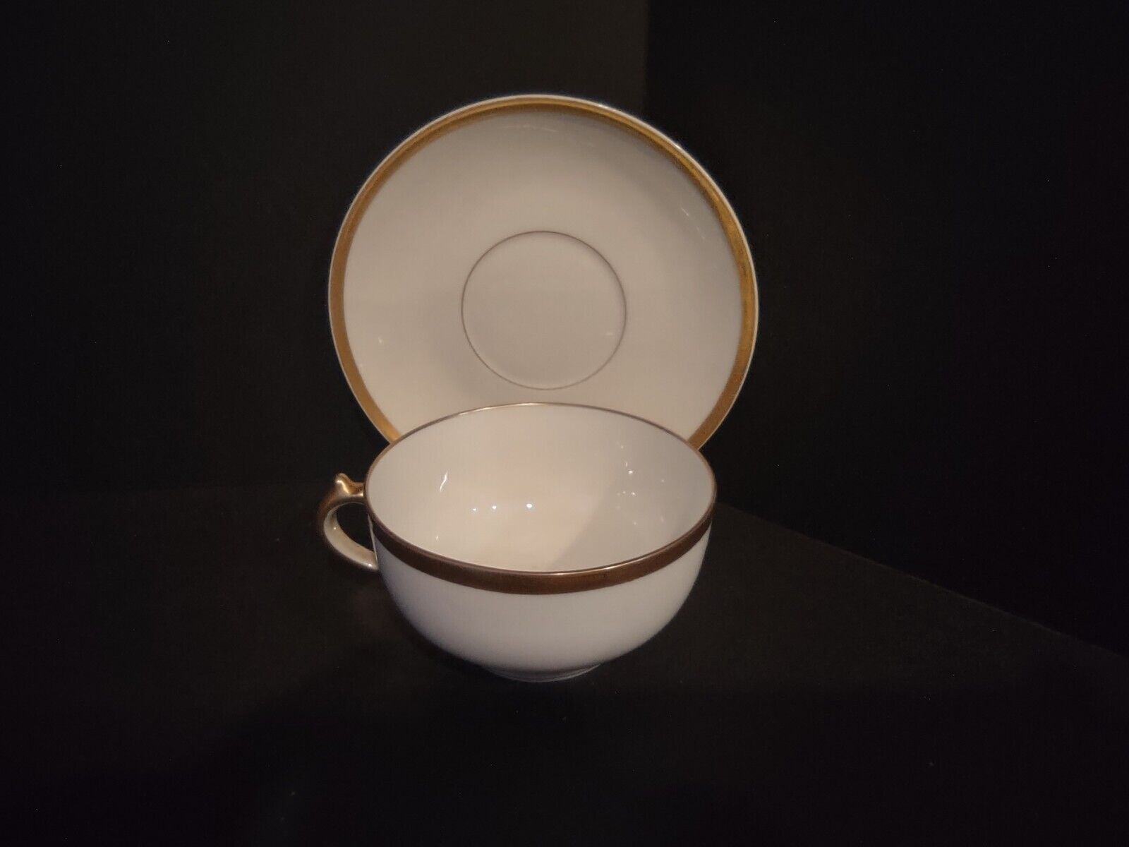 GDA Limoges France Porcelain Cup & Saucer White Gold Trim (lot 683)