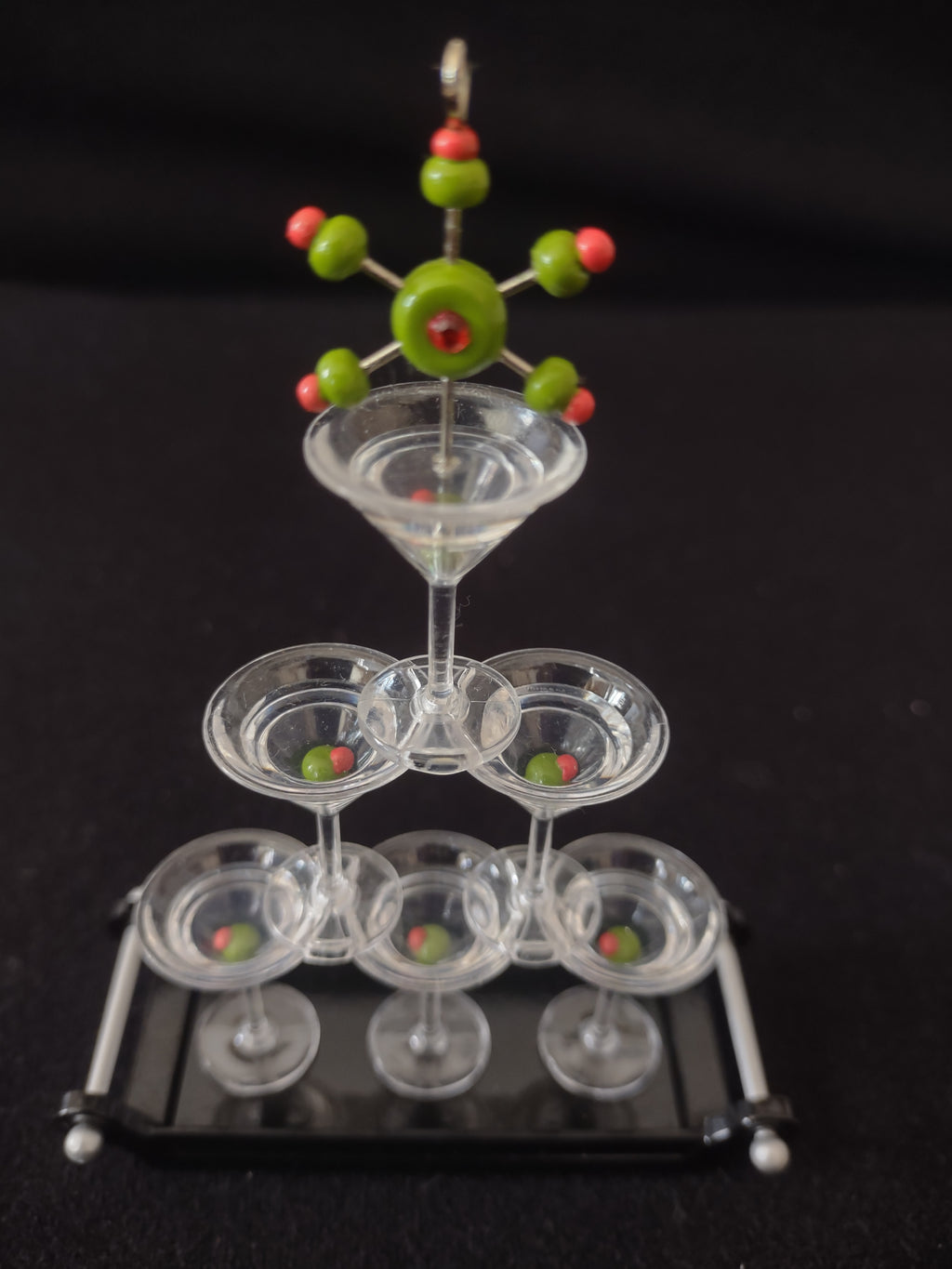 Vintage Christmas Ornament Hallmark Martini Glasses Tray Olive Star (Lot 4179)