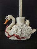 Vintage Musical Swan 3 Candle Holder Red Ribbon Bow (Lot 3573)