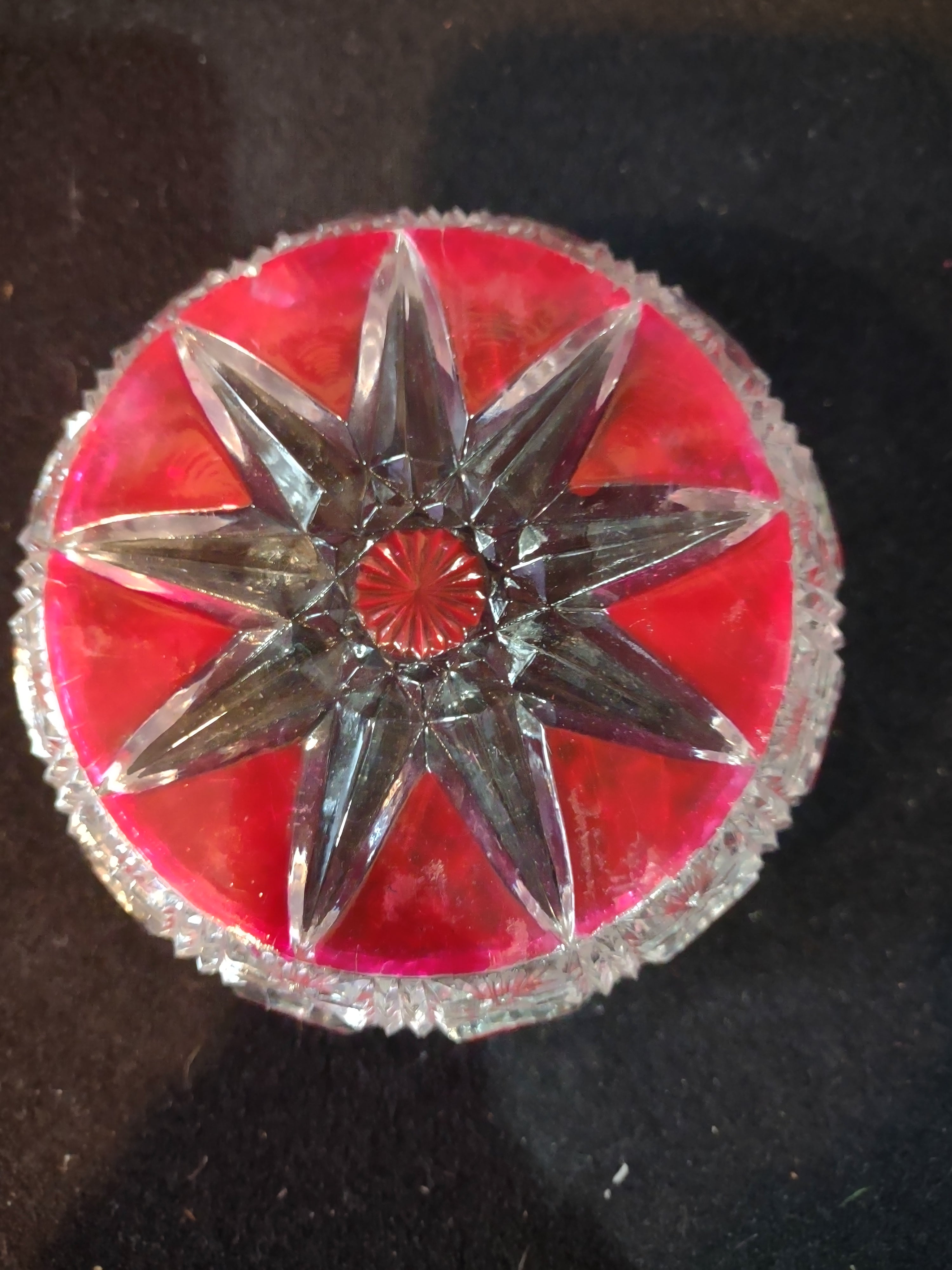 Vintage Glass Candy Condiment Star Bowl Red Geometric Pattern x 2 (Lot 5340)