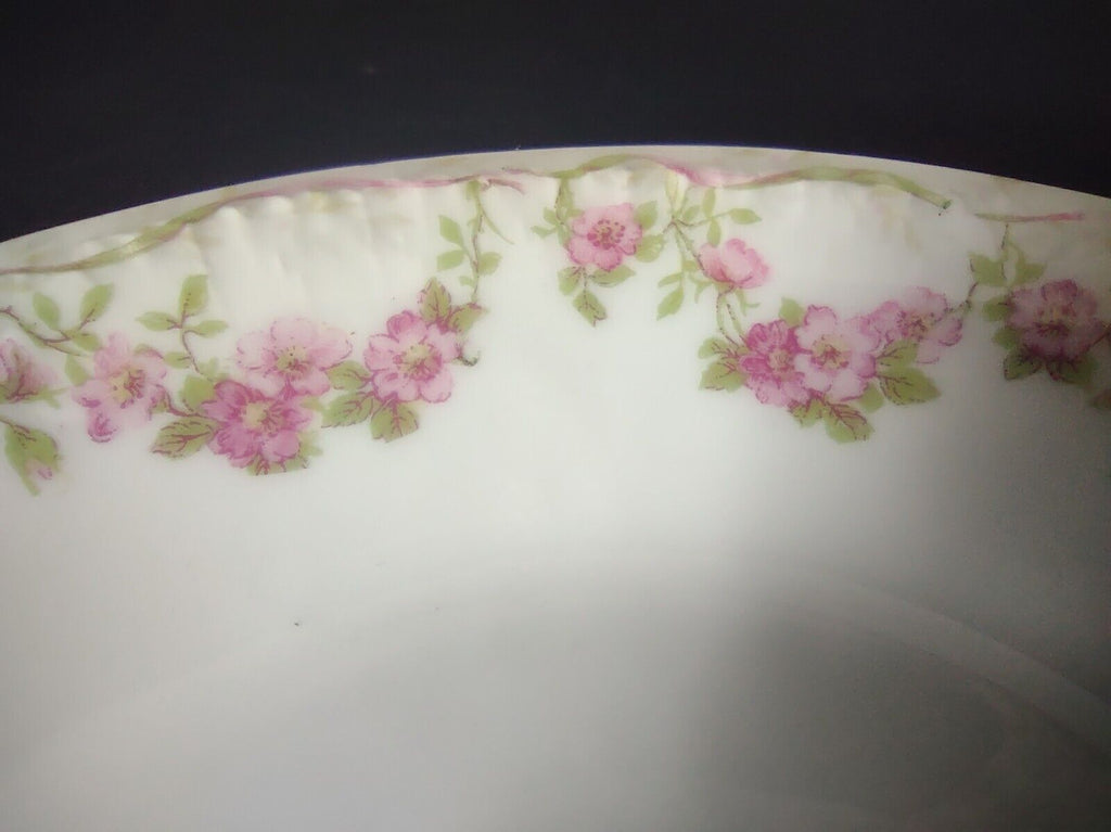 GDA Limoges 6 x Cream Soup Bowl Apple Blossom Garland Swag Ribbon (lot 748)
