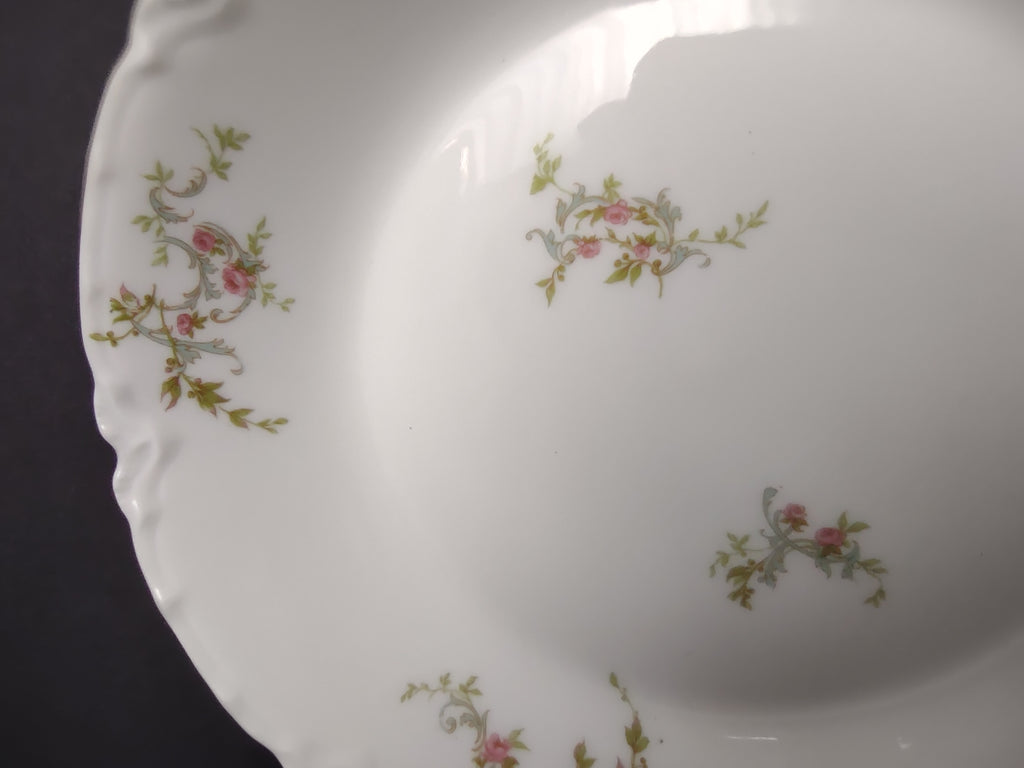 Haviland Limoges Cream Soup Plate White Scalloped Edge Rose Blue Ribbon (lot 855
