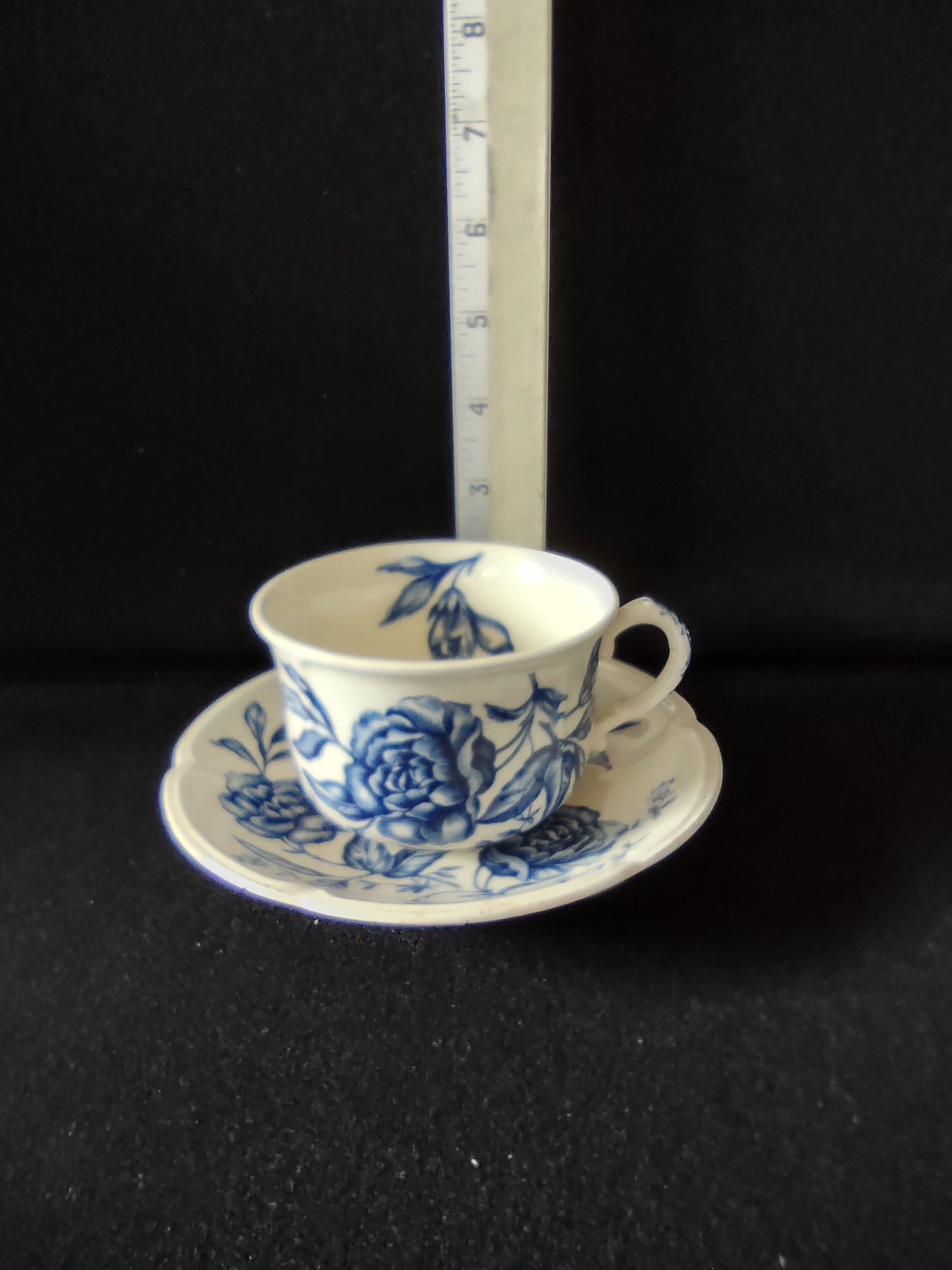 Vintage Johnson Bros Teacup Saucer Windsor Ware Warwick Blue White (Lot 5661)
