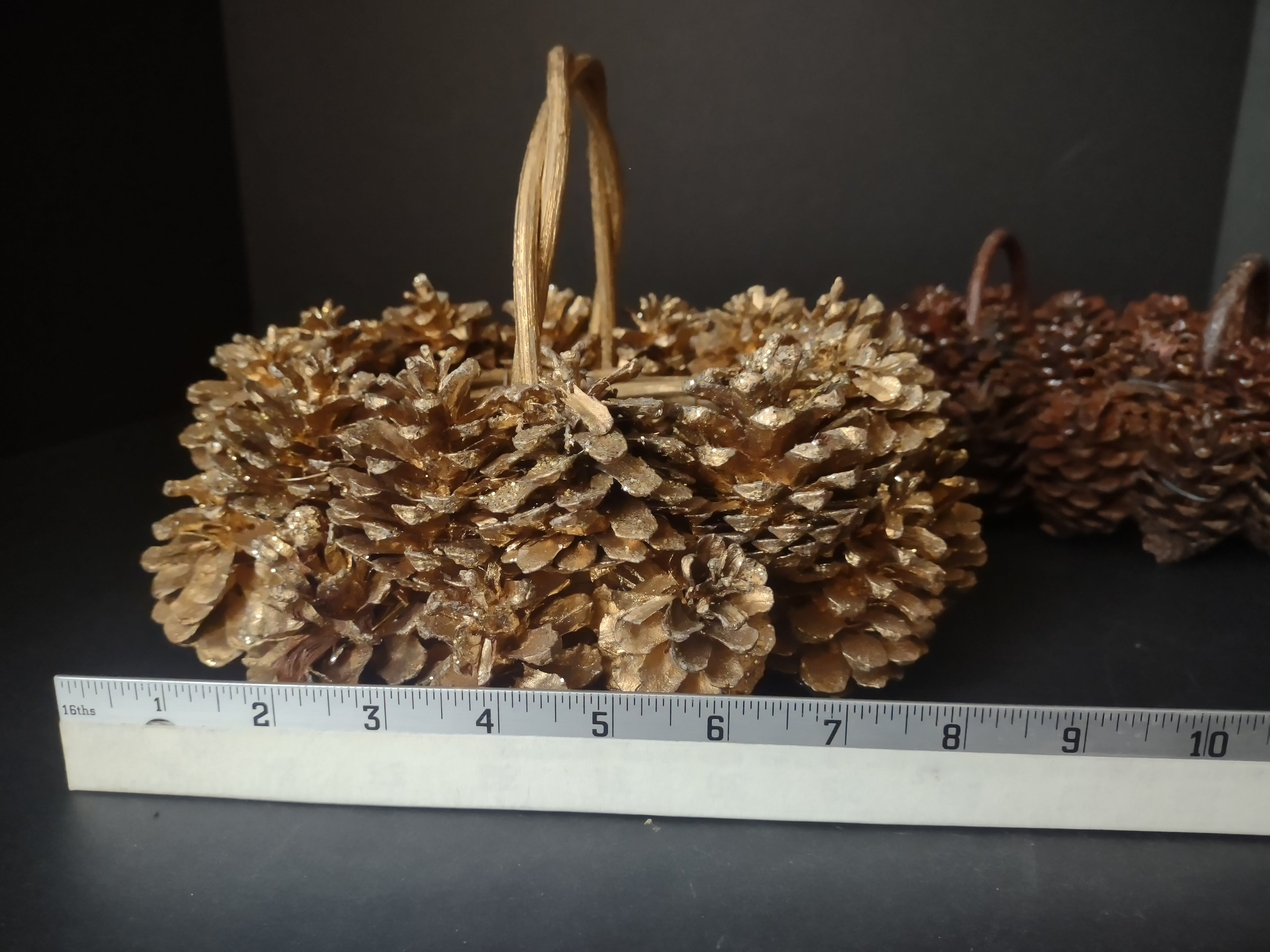 Vintage Christmas Golden Primitive Rustic Pinecone Basket x 2 (lot 1183)