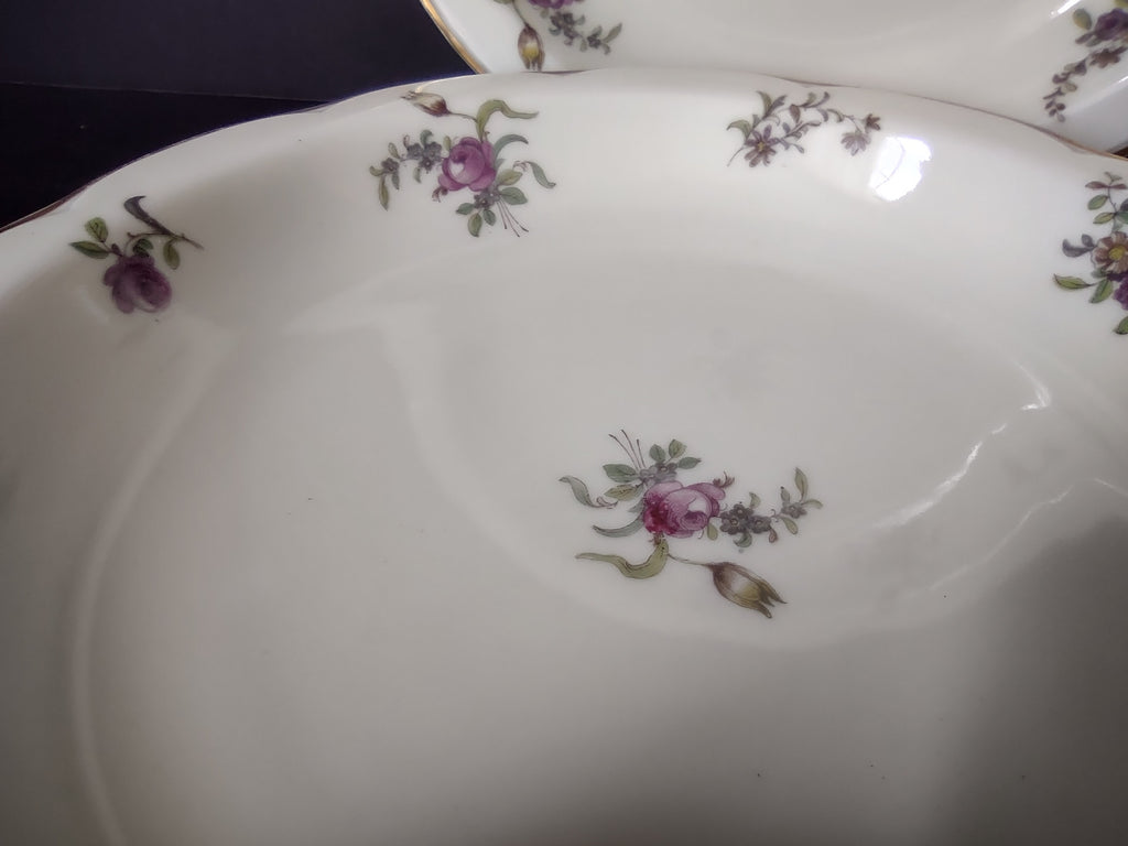 Haviland Limoges 2 x Cream Soup Spaghetti Bowl Peony Flower Cream Color (lot 925)
