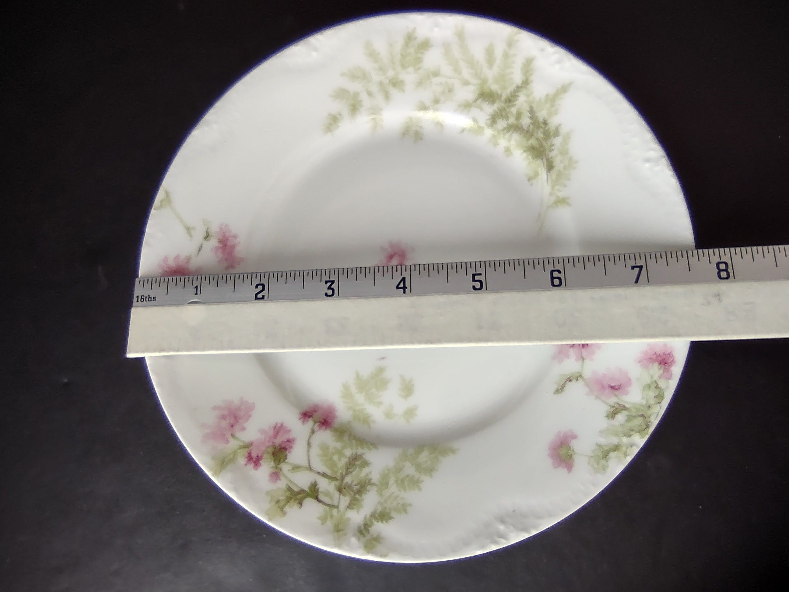 Haviland France Limoges Dessert/Salad Plate Pink Flower Fern (lot 975)