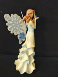 Vintage Angel Figurine Flowing Robe Blue Snowflake Wings Blue Bird (Lot 3889)