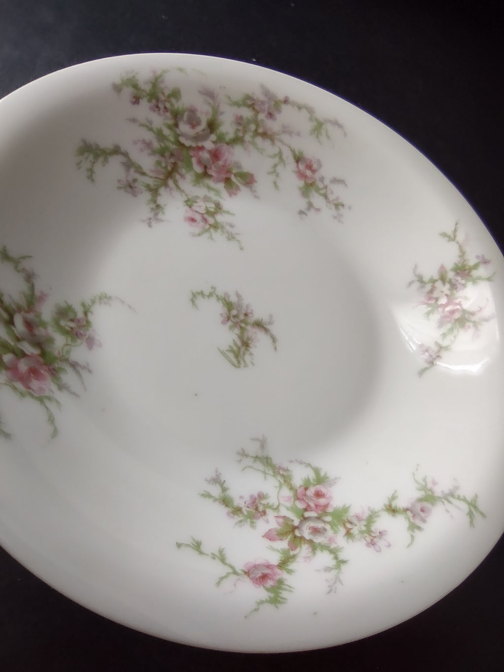 Haviland Limoges Cream SoupBowl Plate Pink White Cabbage Rose Moss (lot 906)