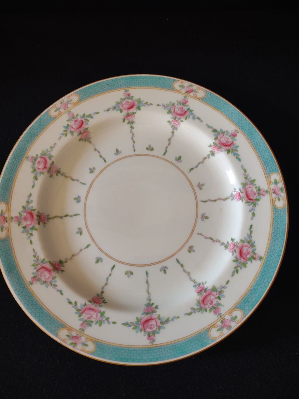 Vintage Minton Persian Rose Dinner Plate Bone China Pink Rose Blue Trim (Lot5466