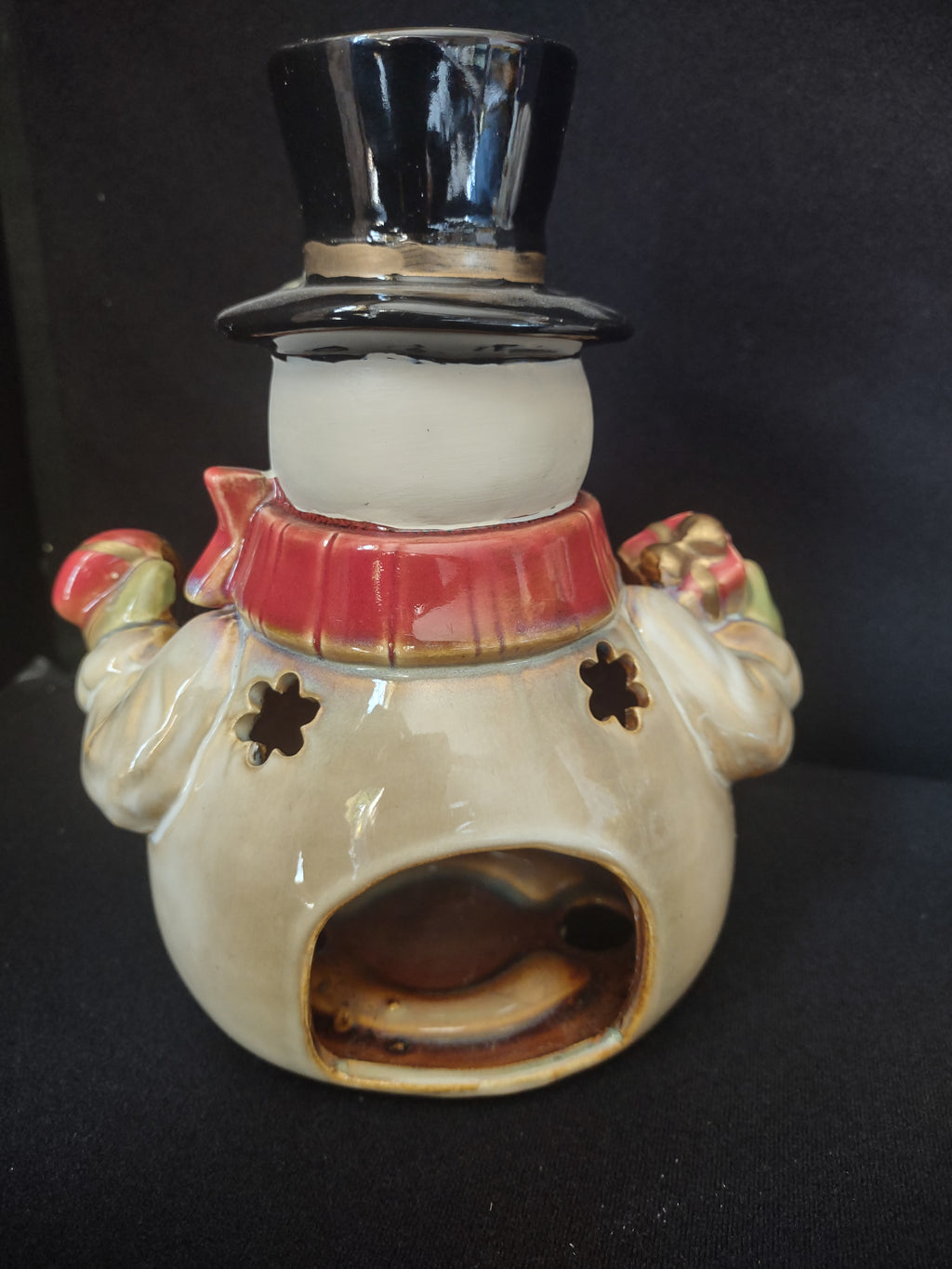 Set of 2 Tealight Holder Ceramic Christmas Snowman (lot 1705)