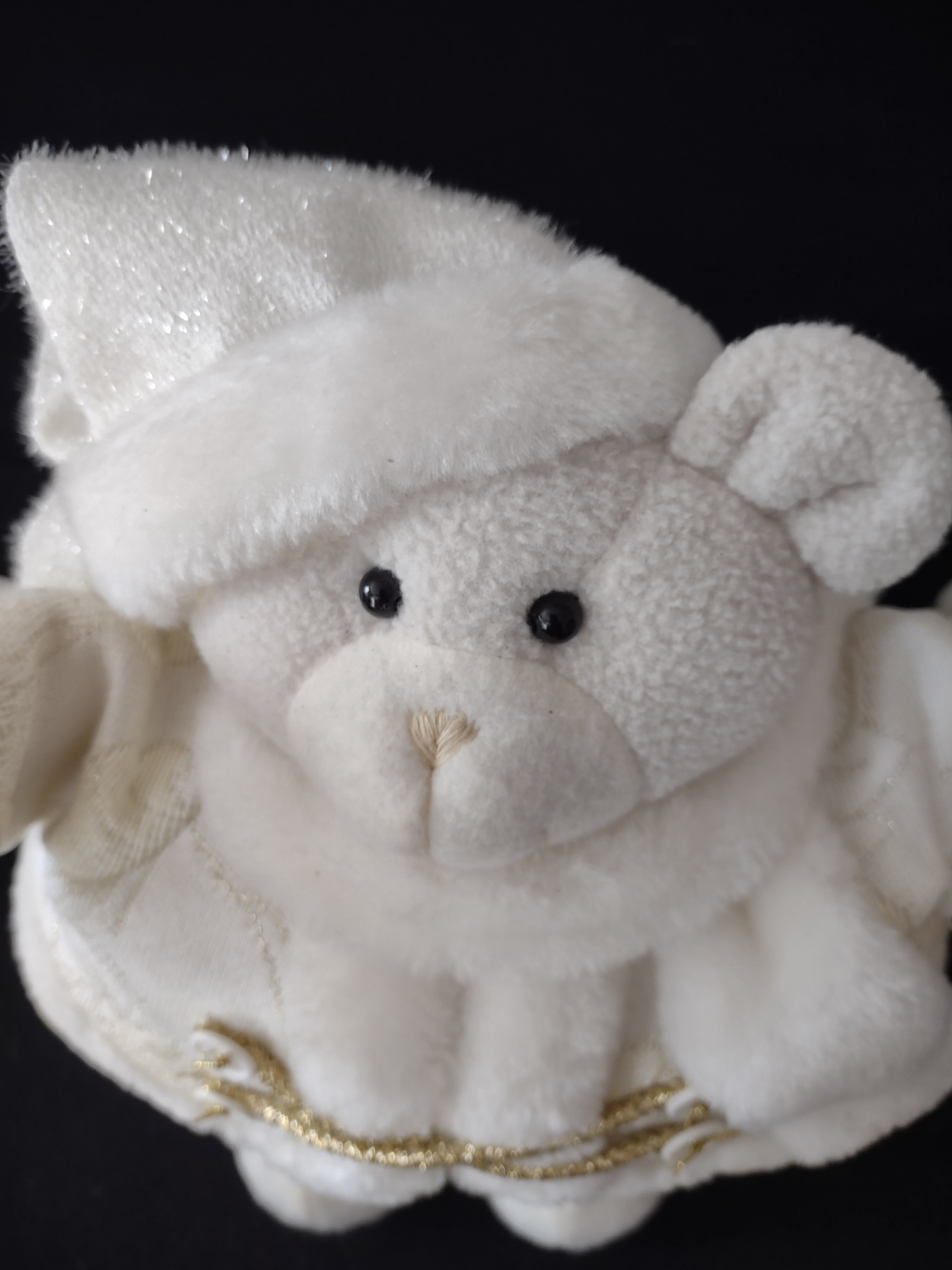Christmas White Plush Santa Bear Hat Boots Weighted Gold Trim (Lot 4045)