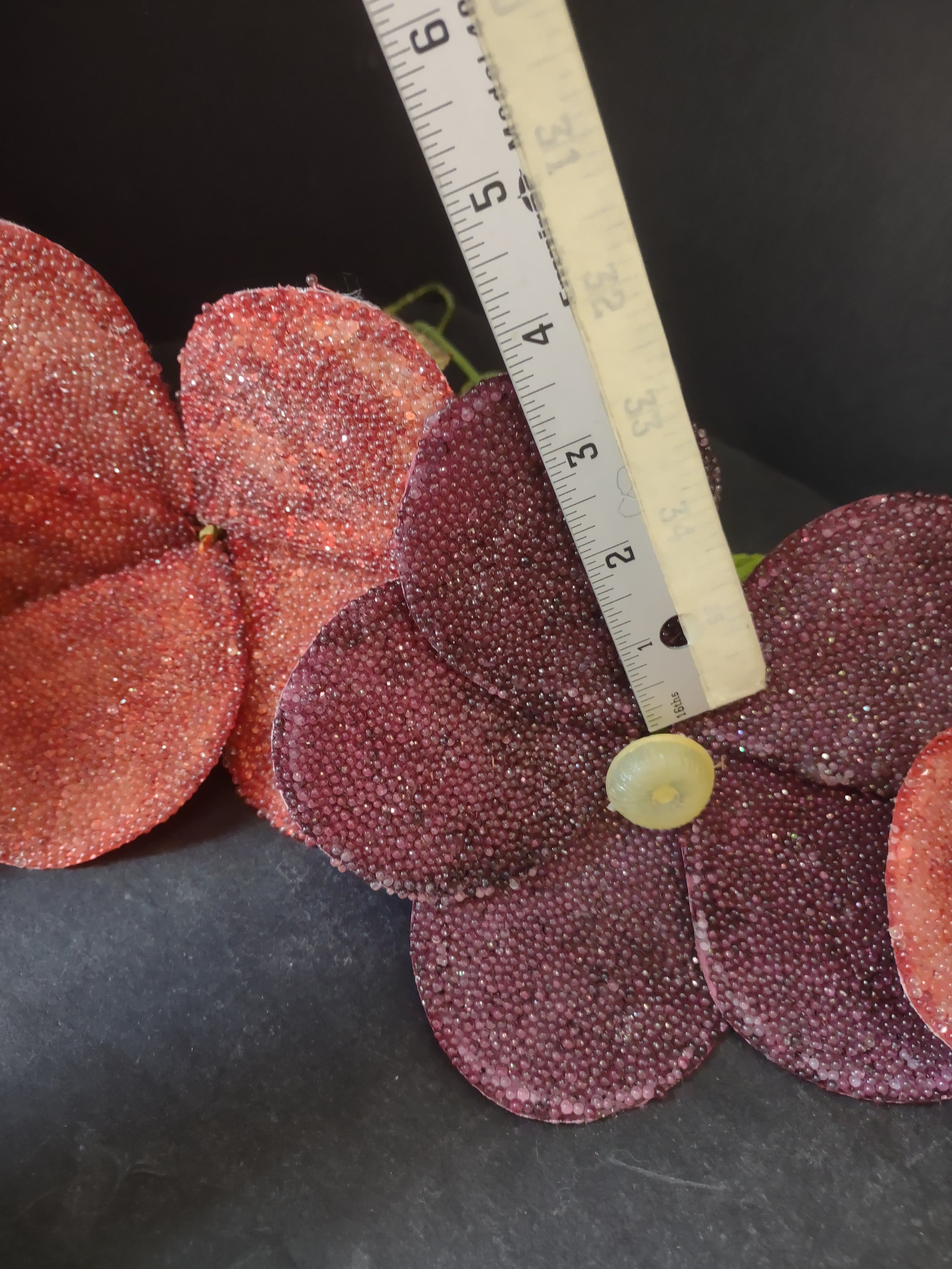 Vintage Bead Seed on Silk Flower x 4 Red Purple (lot 3024)