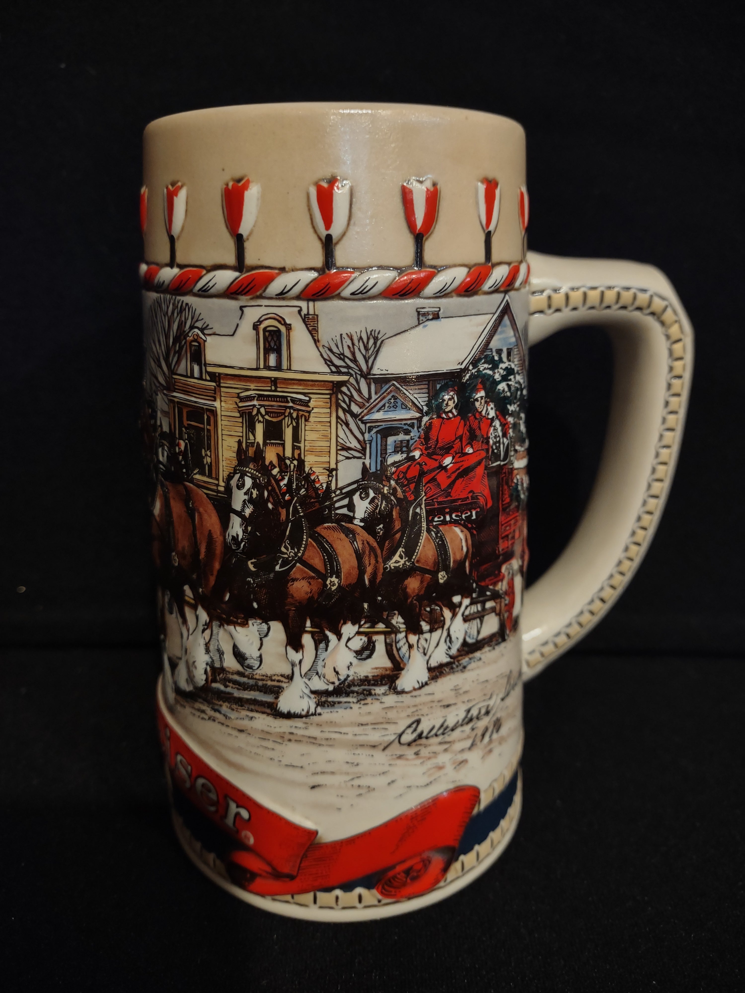 1986 B Series Budweiser Holiday Christmas Beer Stein Clydesdale Mug (lot 2540j)