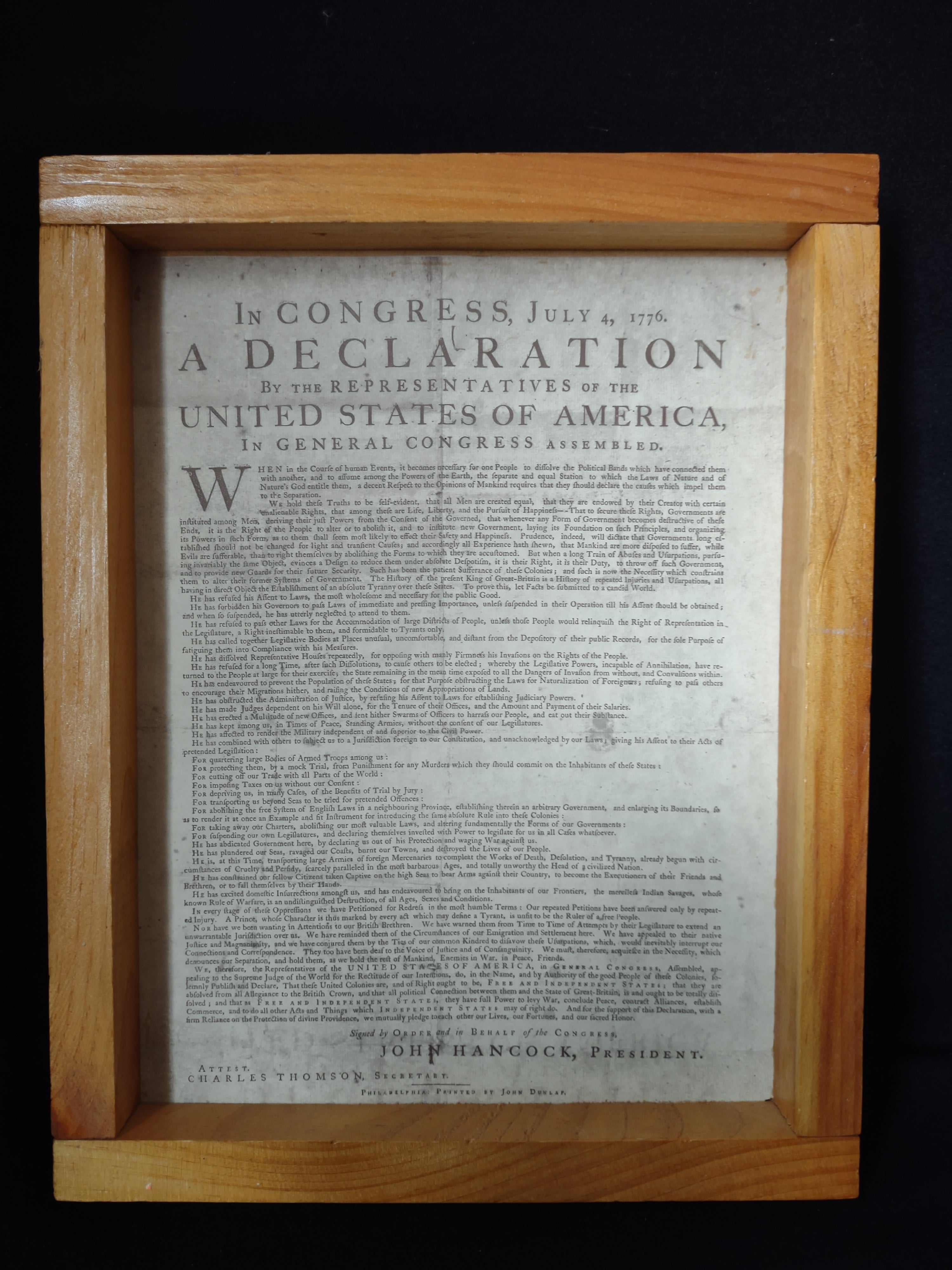Framed Declaration by the Representatives of the USA 12" x 9-12" (lot 2785c )