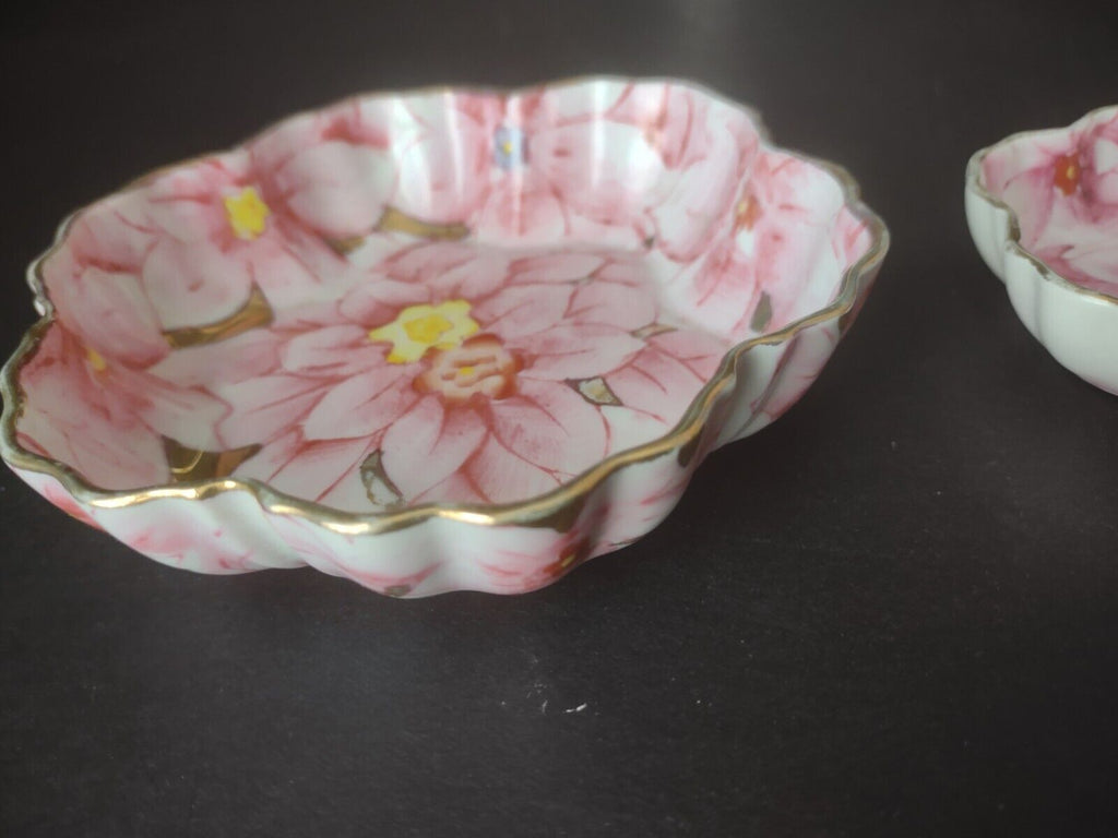 Set Ardalt Japan Lenwile China Pink Flower Gold Trim Trinket Dish (lot 471)