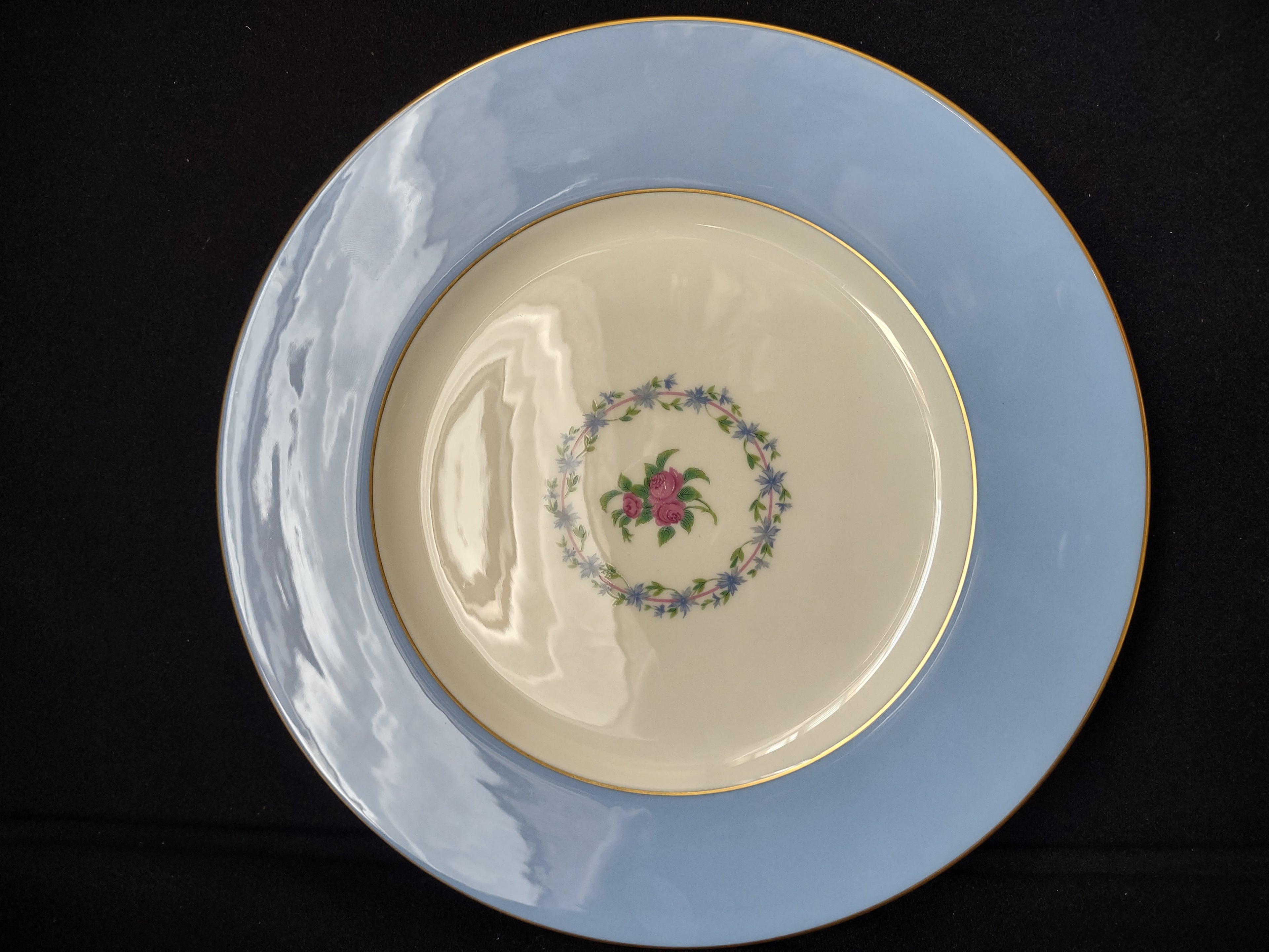 Vintage Lenox Blue Rim Black Starr & Frost Gorham Dinner Plate (lot 1797)