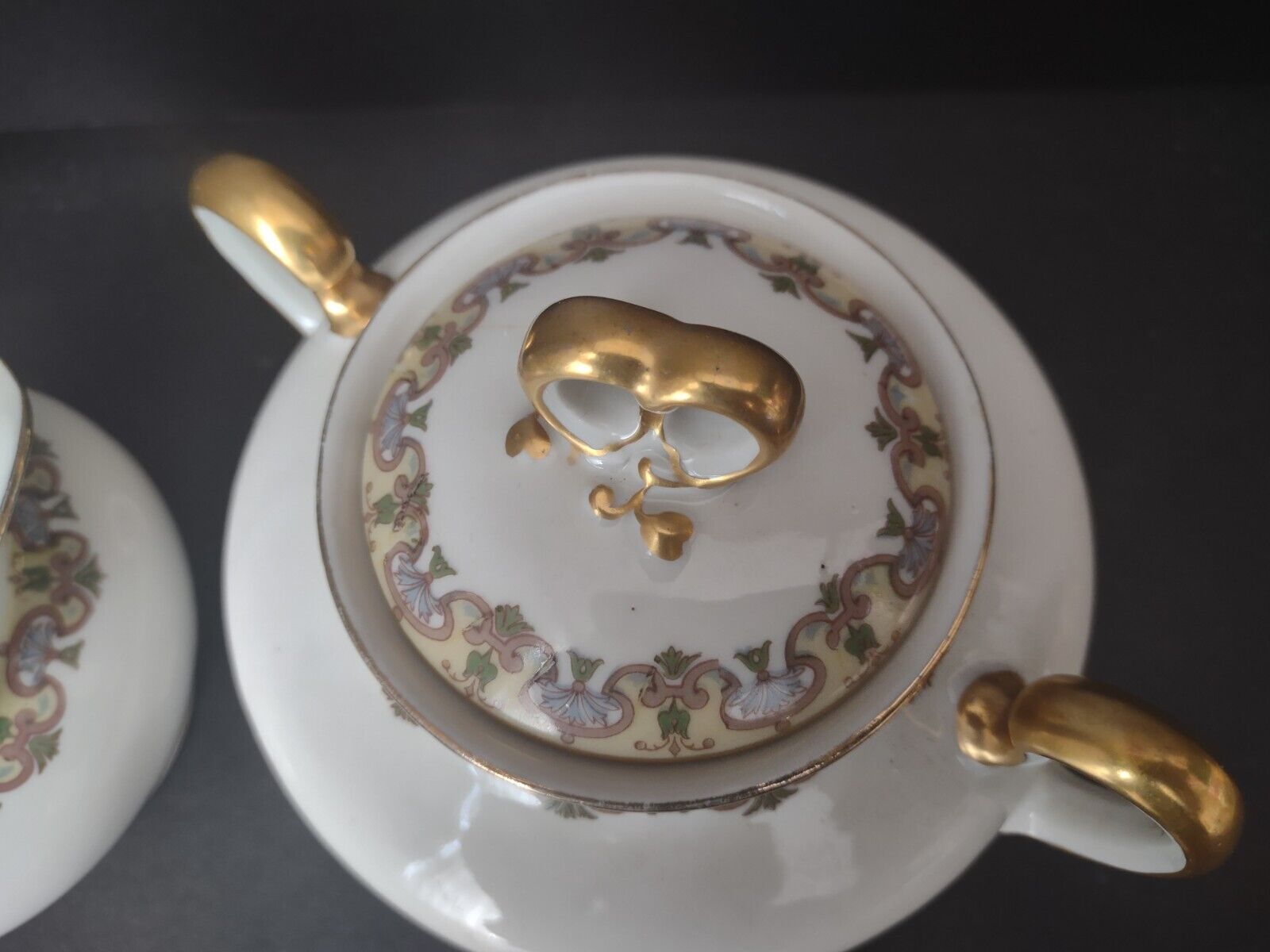 Wm Guerin France Limoges Set Creamer Sugar Bowl Gold Trim (lot 534)