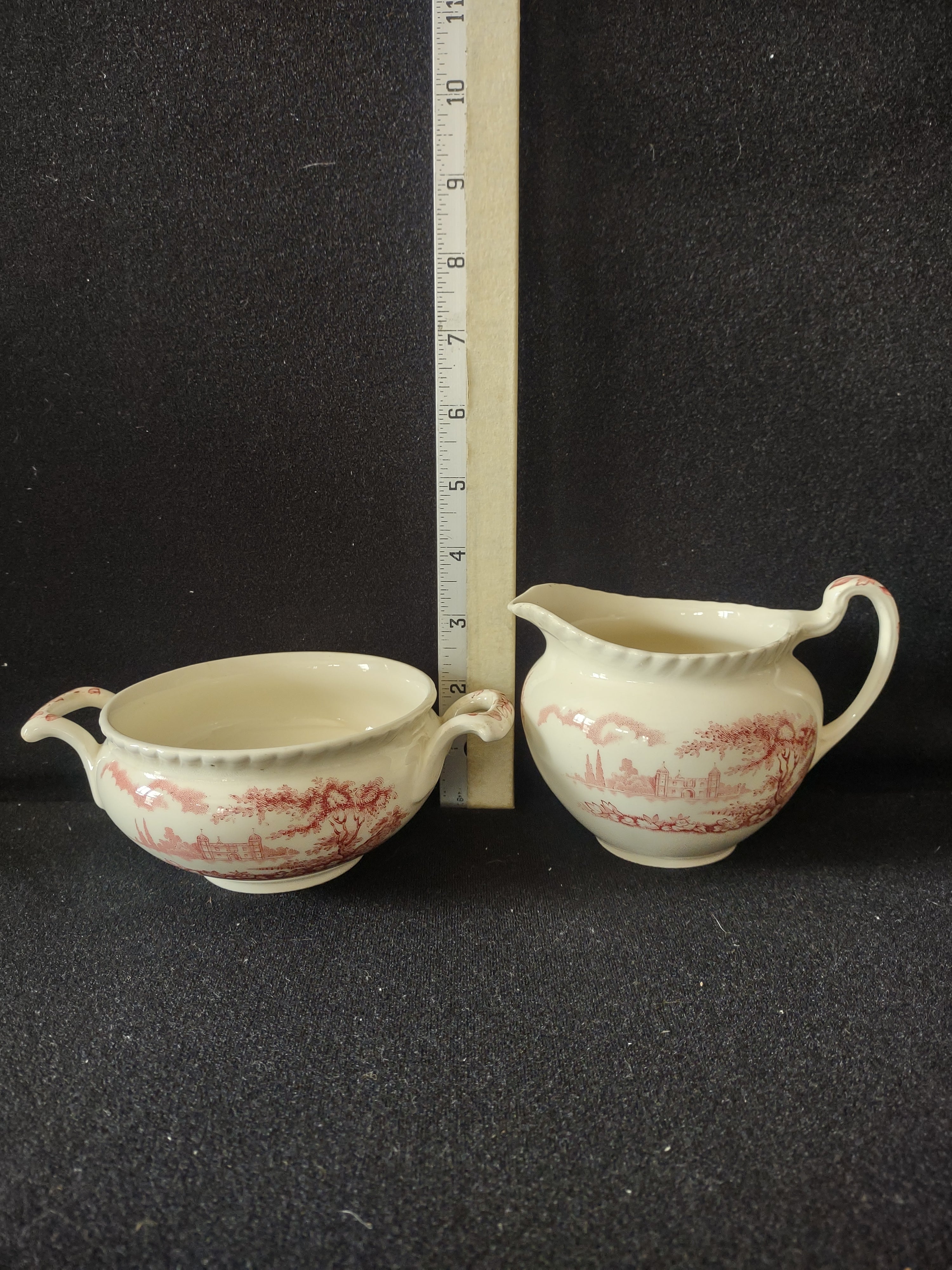 Vintage Johnson Brothers Creamer Open Sugar Bowl Castle On The Lake (Lot 5544)
