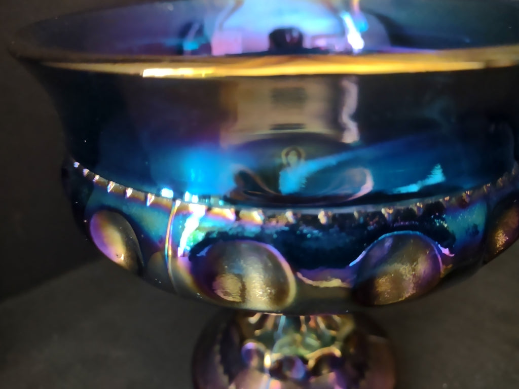 Indiana Carnaval Glass Kings Crown Thumbprint Candy Dish Iridescent (lot 2679c)