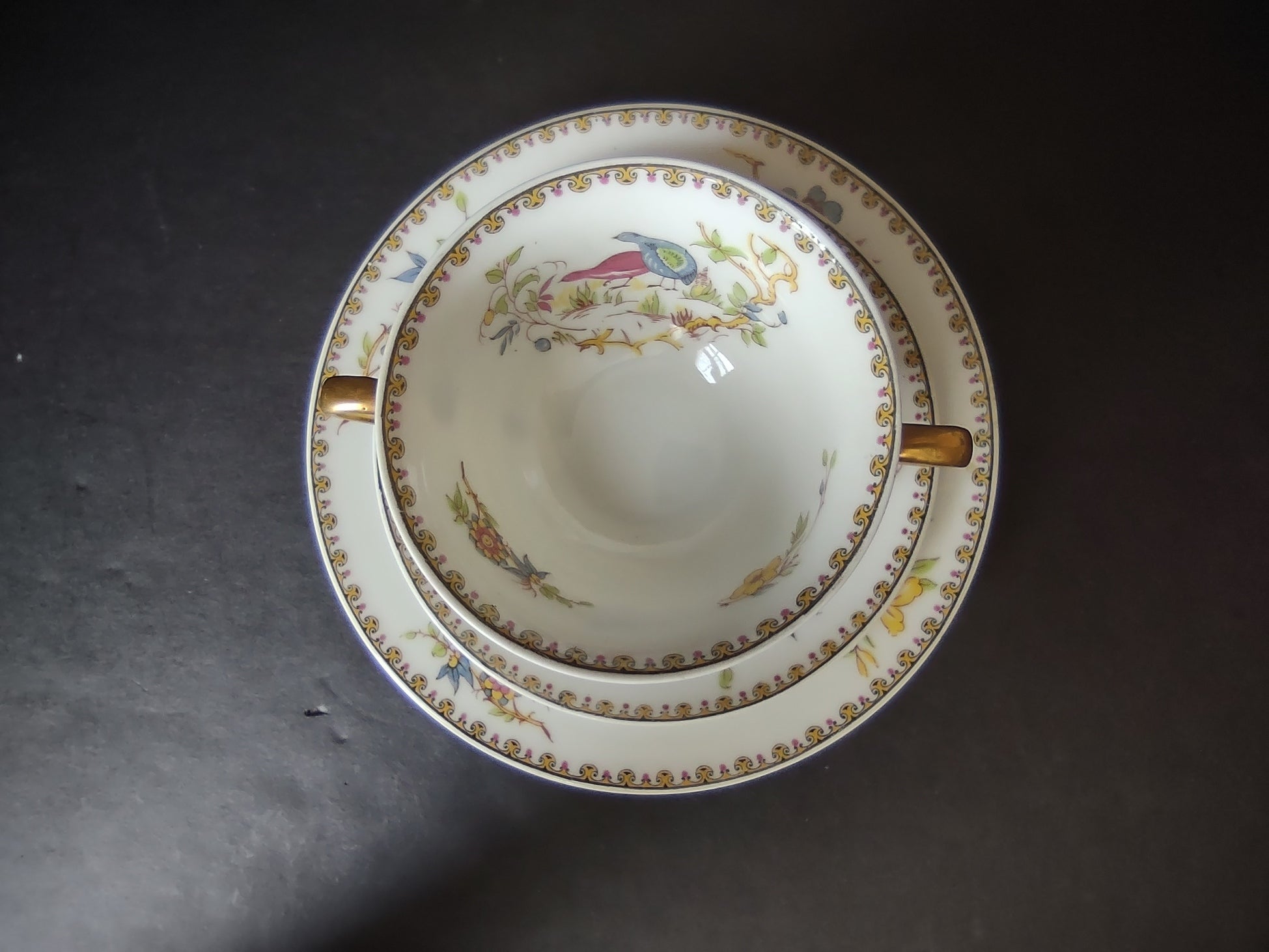 B. Altman Limoges Old Abbey Rouen Spray Pheasant Bouillon Cup & Bread (lot 813)
