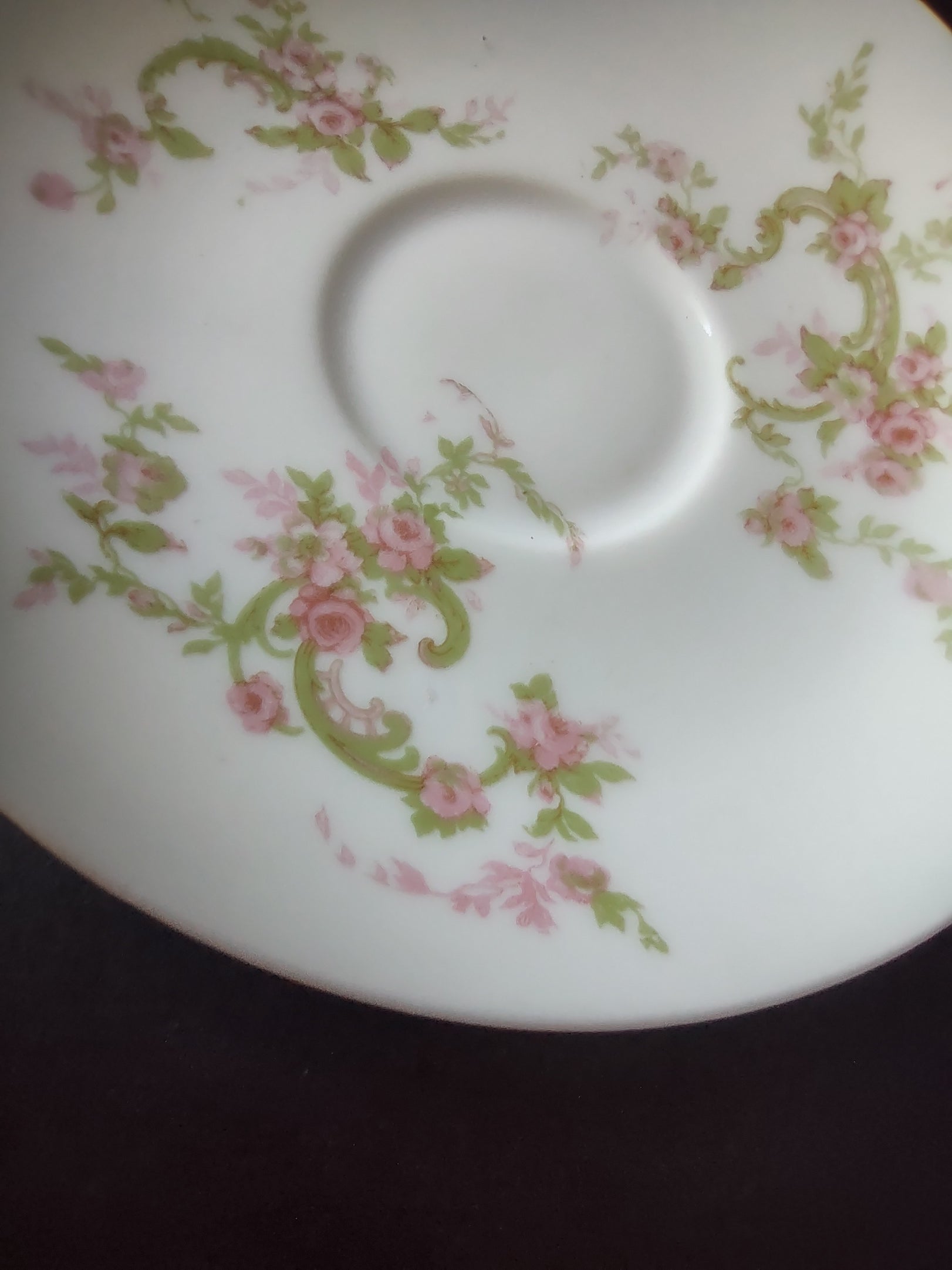 Haviland Limoges Saucer ONLY Pink Rose Green Ribbon (lot 894)