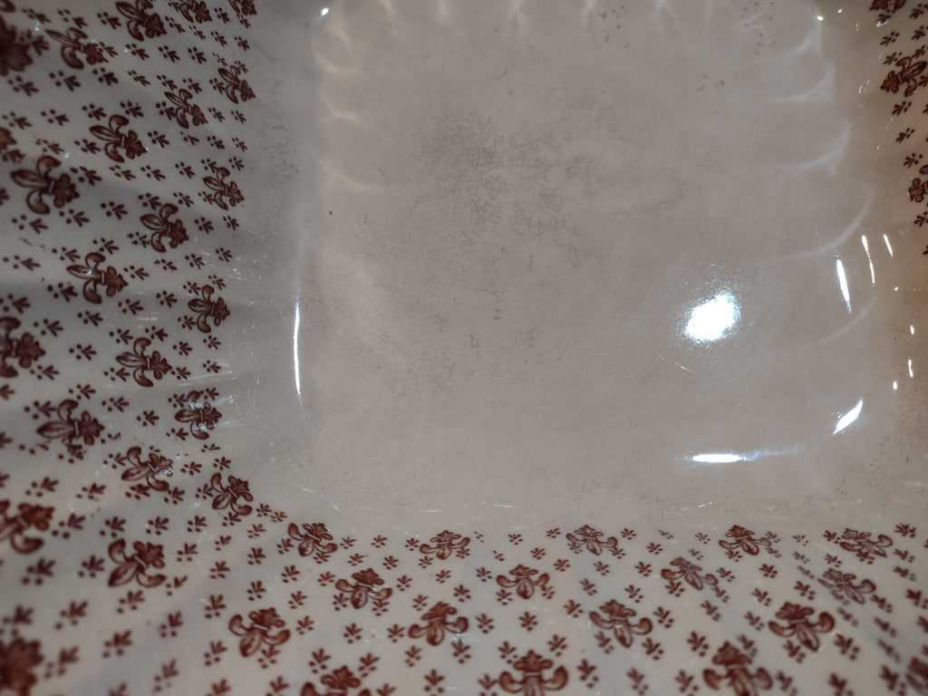 Vintage Spode Fleur-De-Lis Serving Bowl Brown Countryside Ironstone (lot 5755)