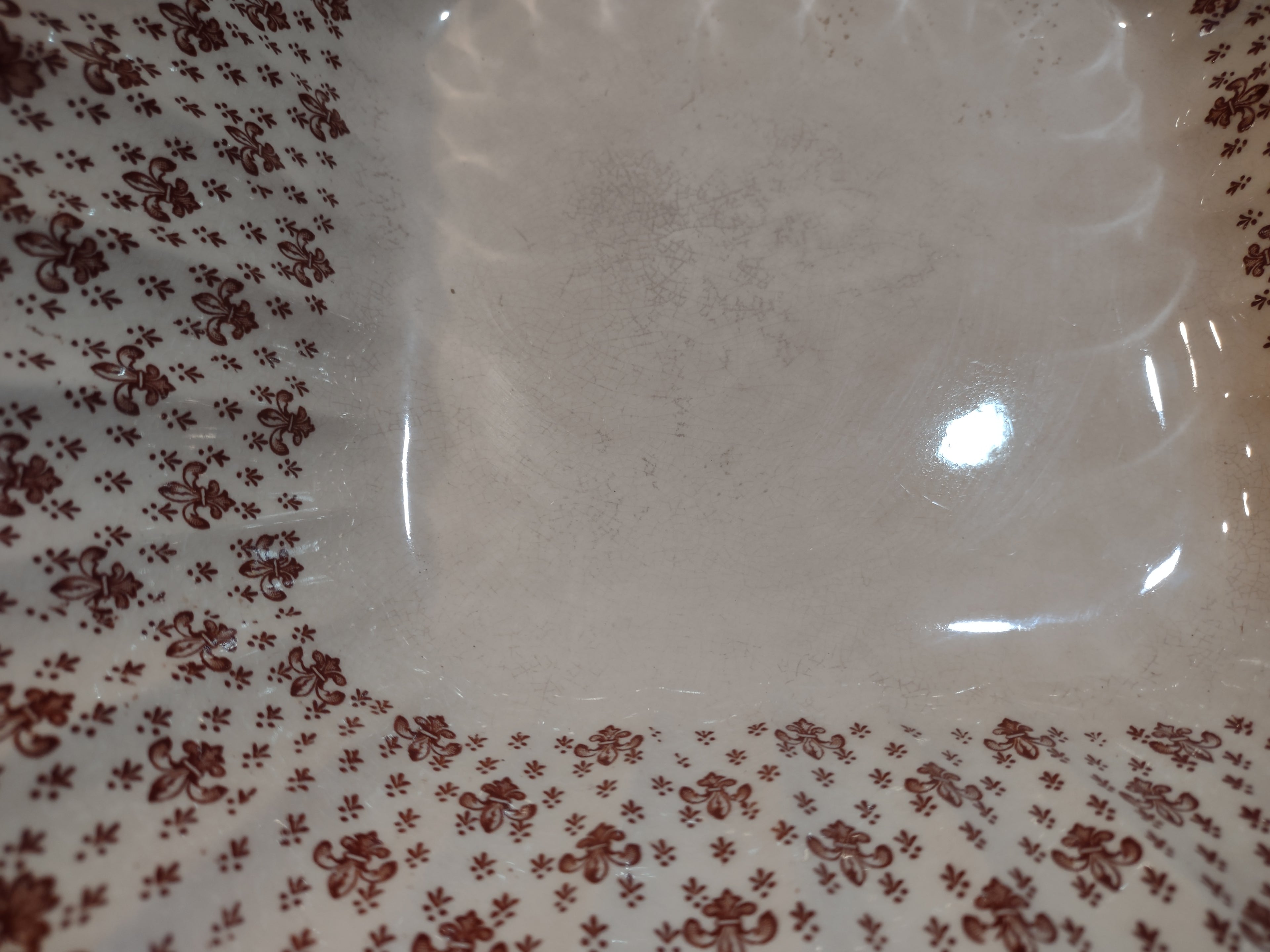 Vintage Spode Fleur-De-Lis Serving Bowl Brown Countryside Ironstone (lot 5755)