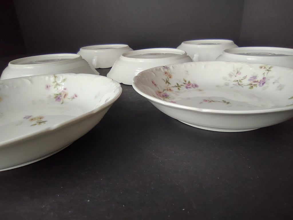 Haviland Limoges 7 x Small Bowl 5" Pink Purple Yellow Rose (lot 839)