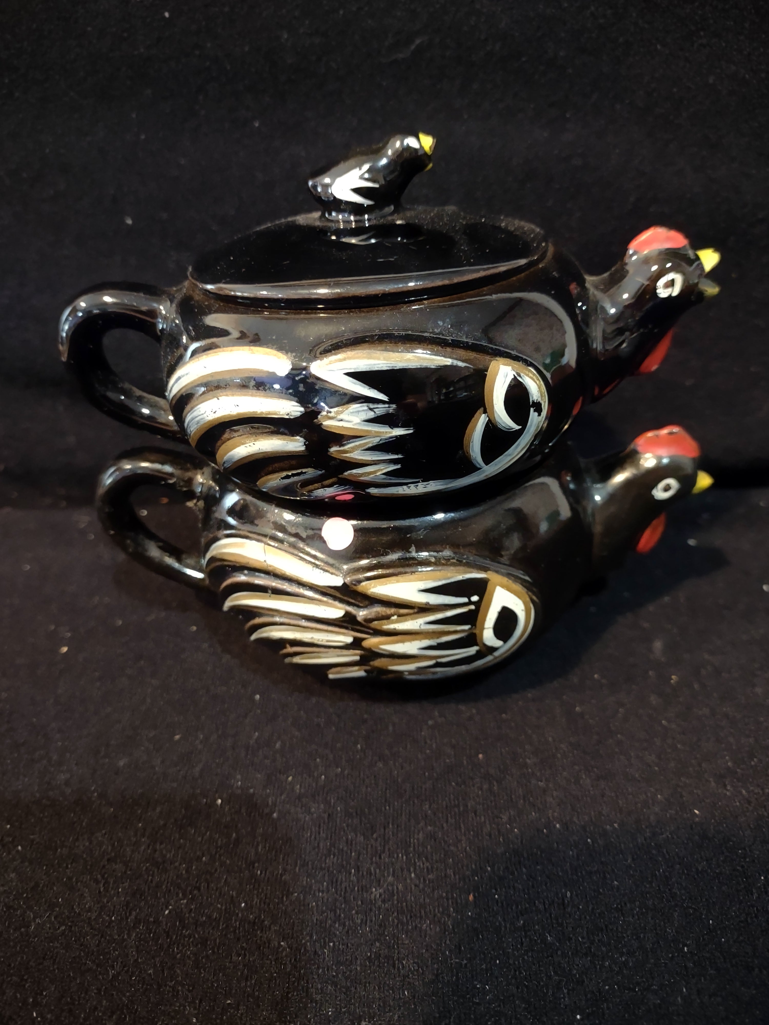 Vintage Stacking Chicken Teapot Creamer Sugar Bowl Set 1950s (Lot 3989)
