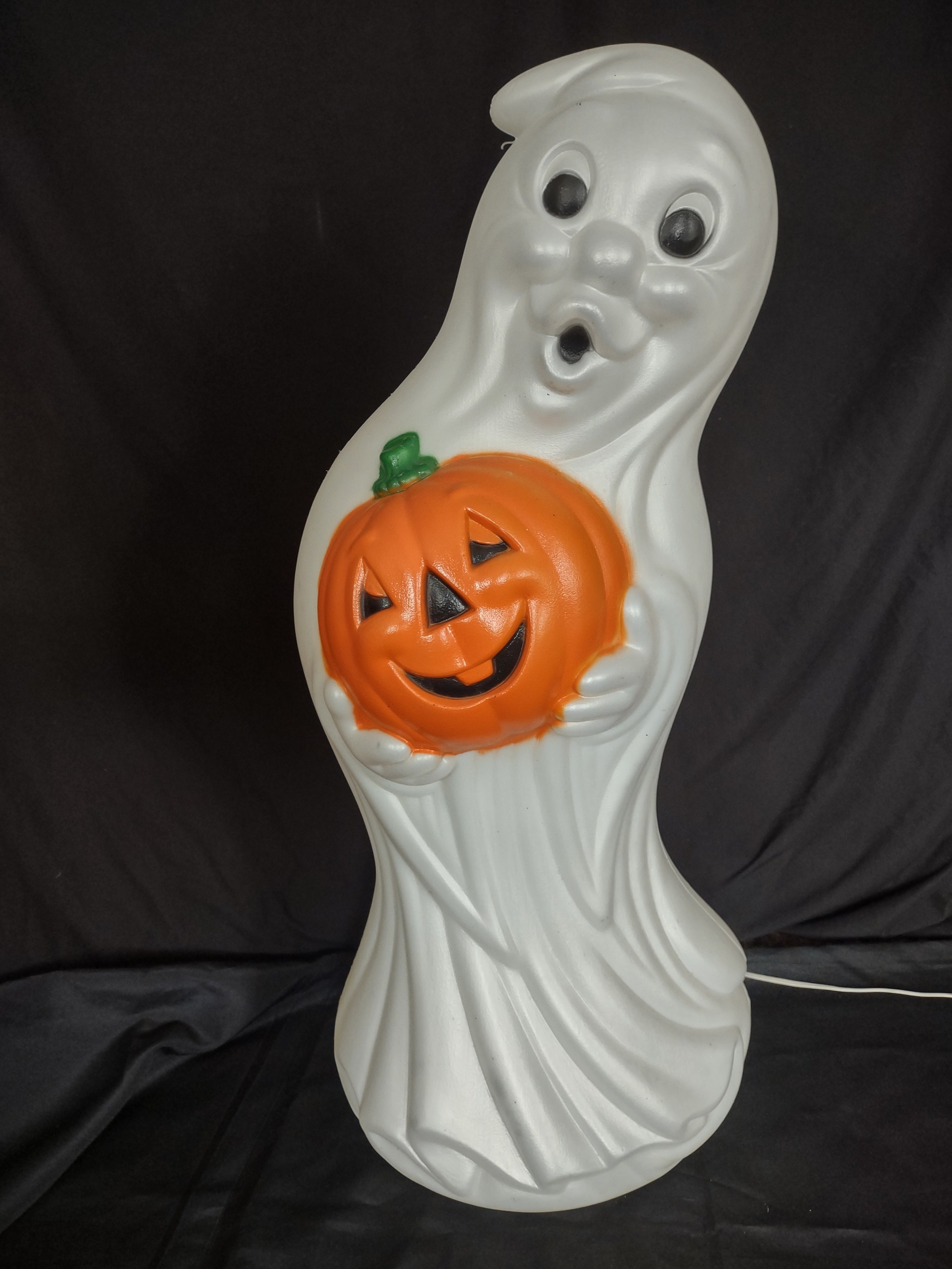 Vintage 33" General Foam Halloween Ghost Holding Pumpkin Blow Mold (lot 3254j)