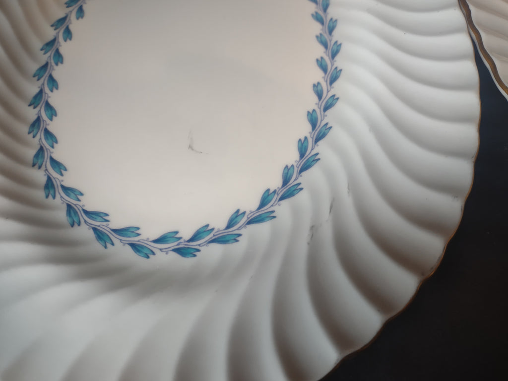 Set of 2 Minton English Bone China Blue Cheviot Platter 12" x 9-1/2" (lot 2613)