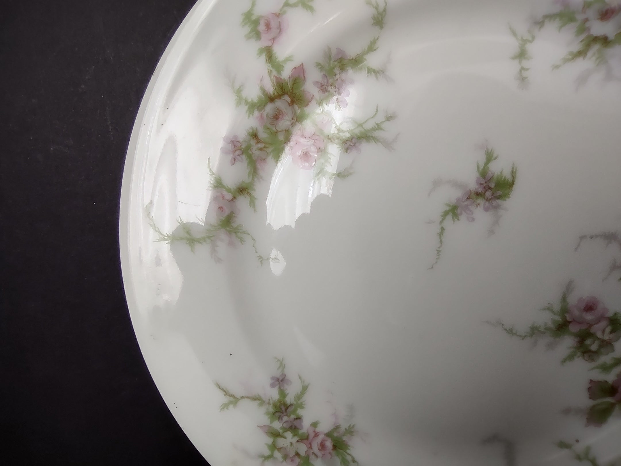 Haviland Limoges Dessert/Salad Plate Pink White Cabbage Rose Moss (lot 904)
