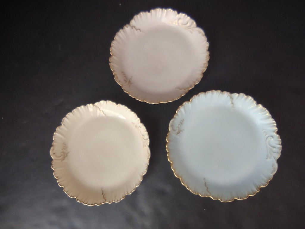 Vintage M. Redon Limoges Raised Edge Gold 3 x Bowls Pink Blue Cream (lot 695)