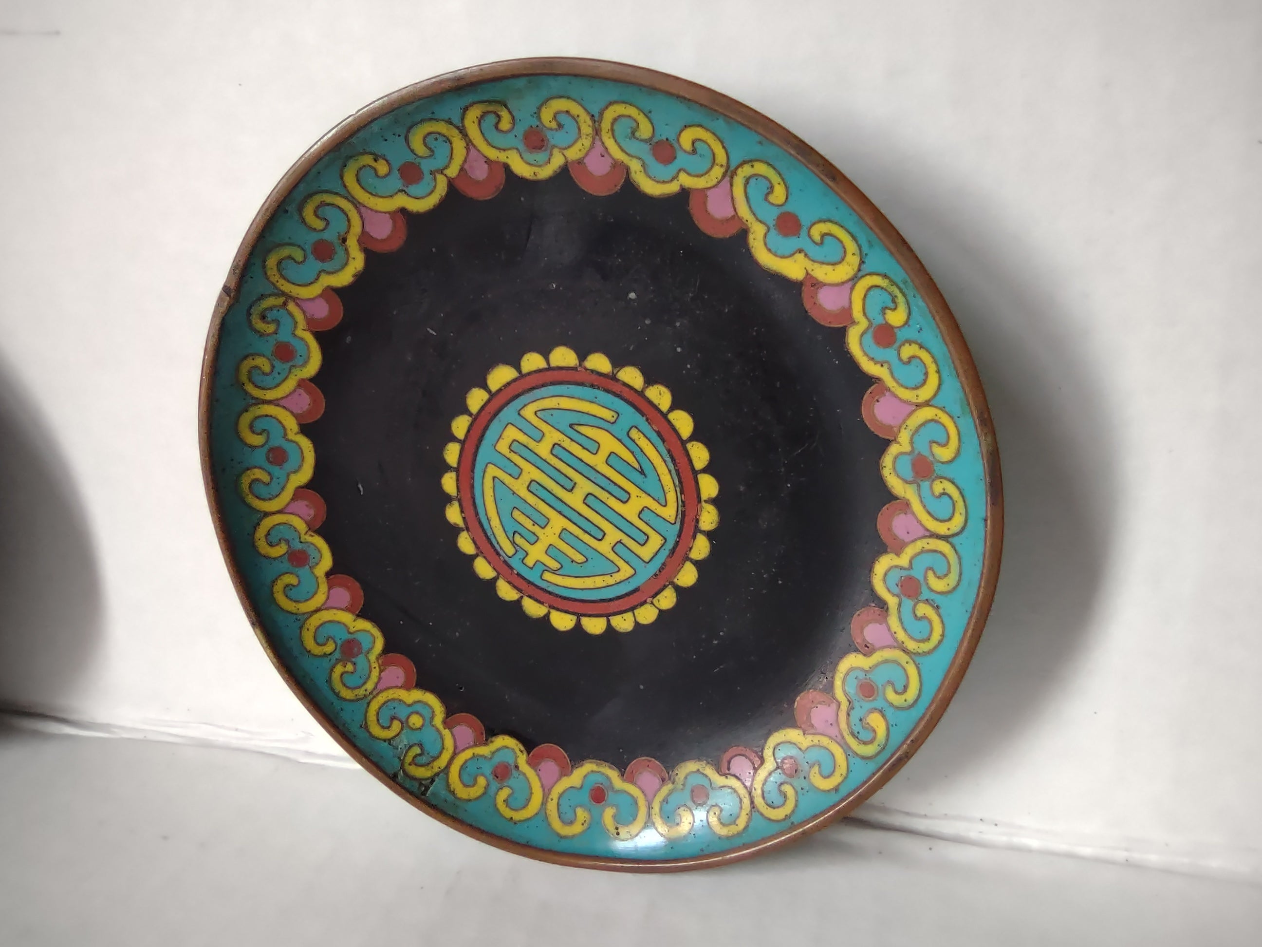 Vintage Set of 2 Chinese Metal Coaster Ashtray Dish Enameled (lot 5331)
