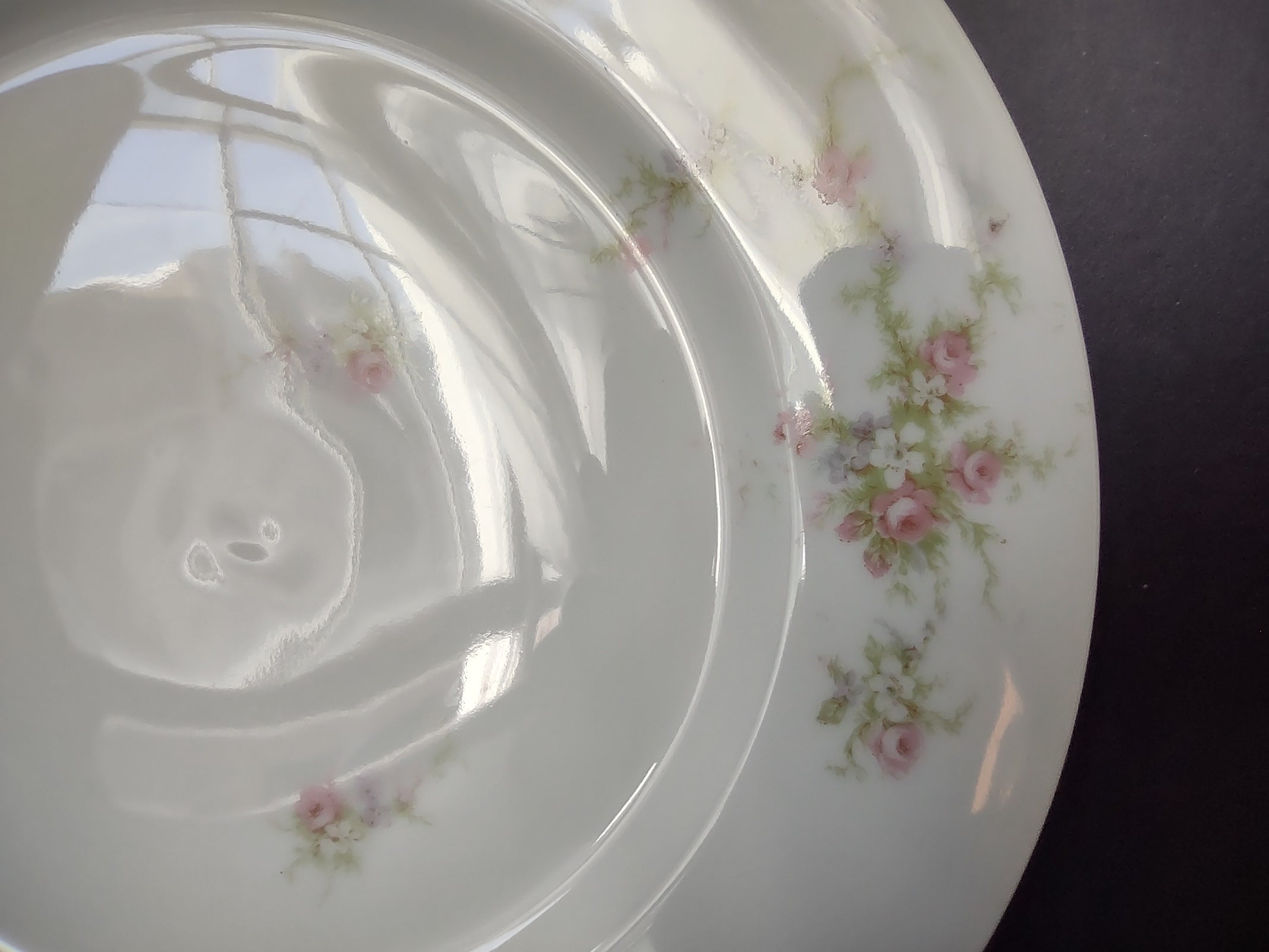 Haviland Limoges Dinner Plate Rose White Purple Flower Moss (lot 896)