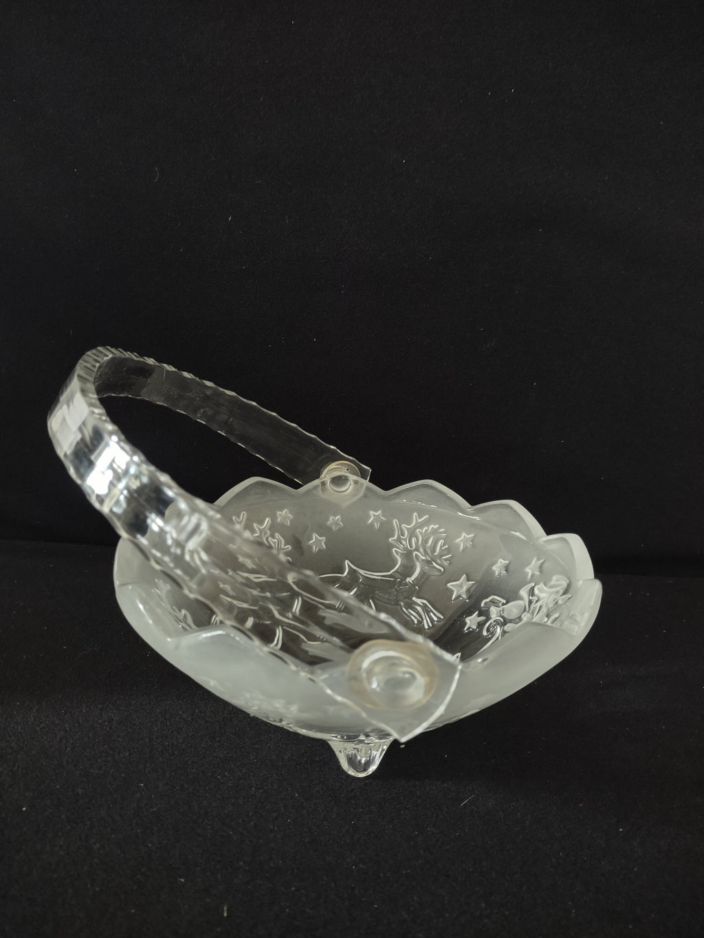Mikasa Silent Night Crystal Basket Detachable Handle Santa Sleigh (Lot 3633)