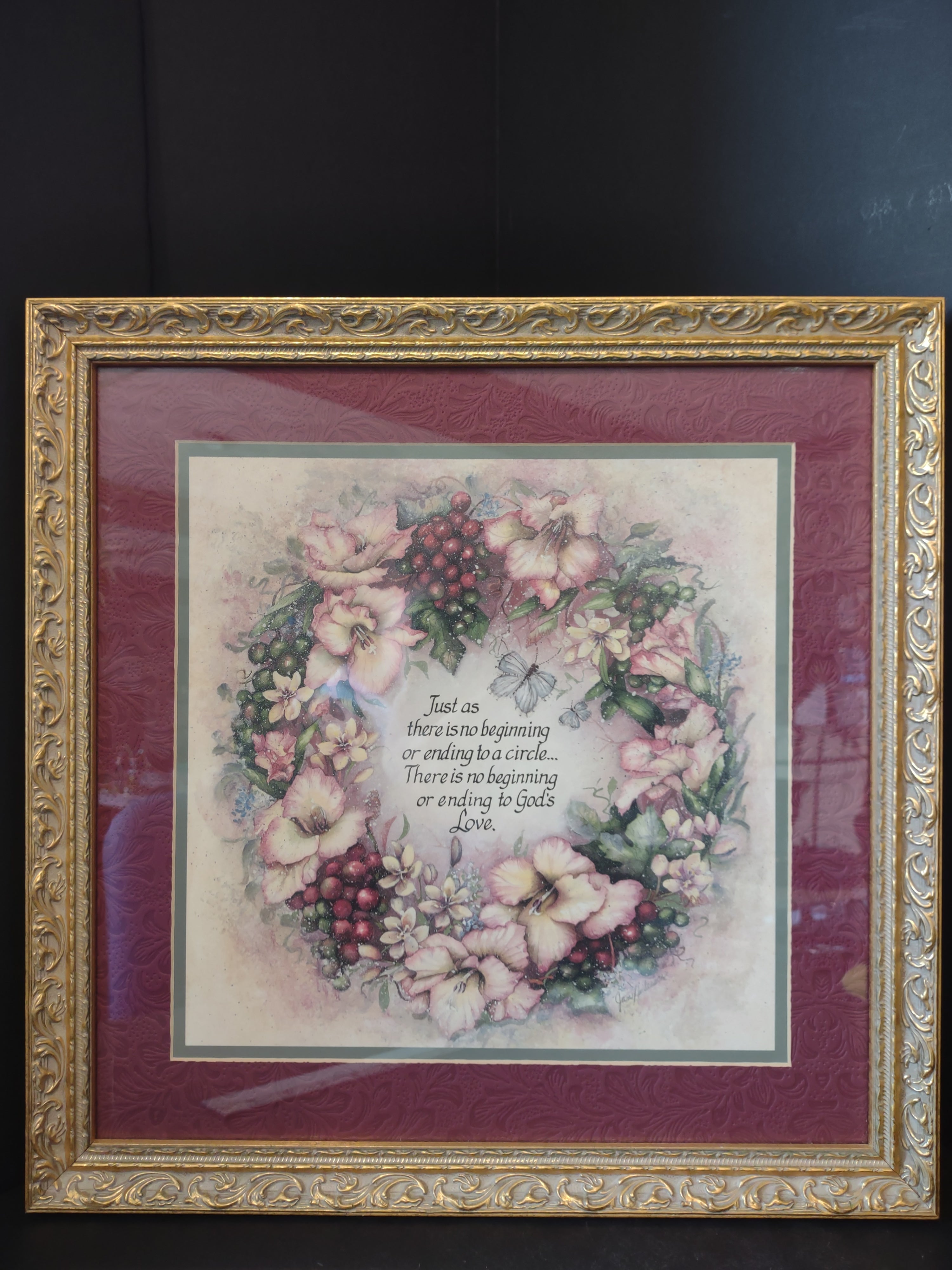 Home Interiors God's Love Victorian Floral Wreath Picture Print (lot 2625c)