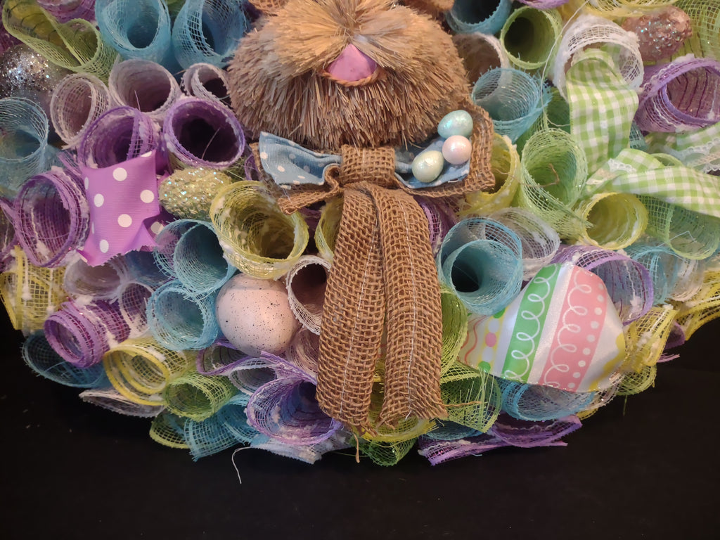 Easter Bunny Spring Mesh Ribbon Wreath Handmade 22" (lot 1400)