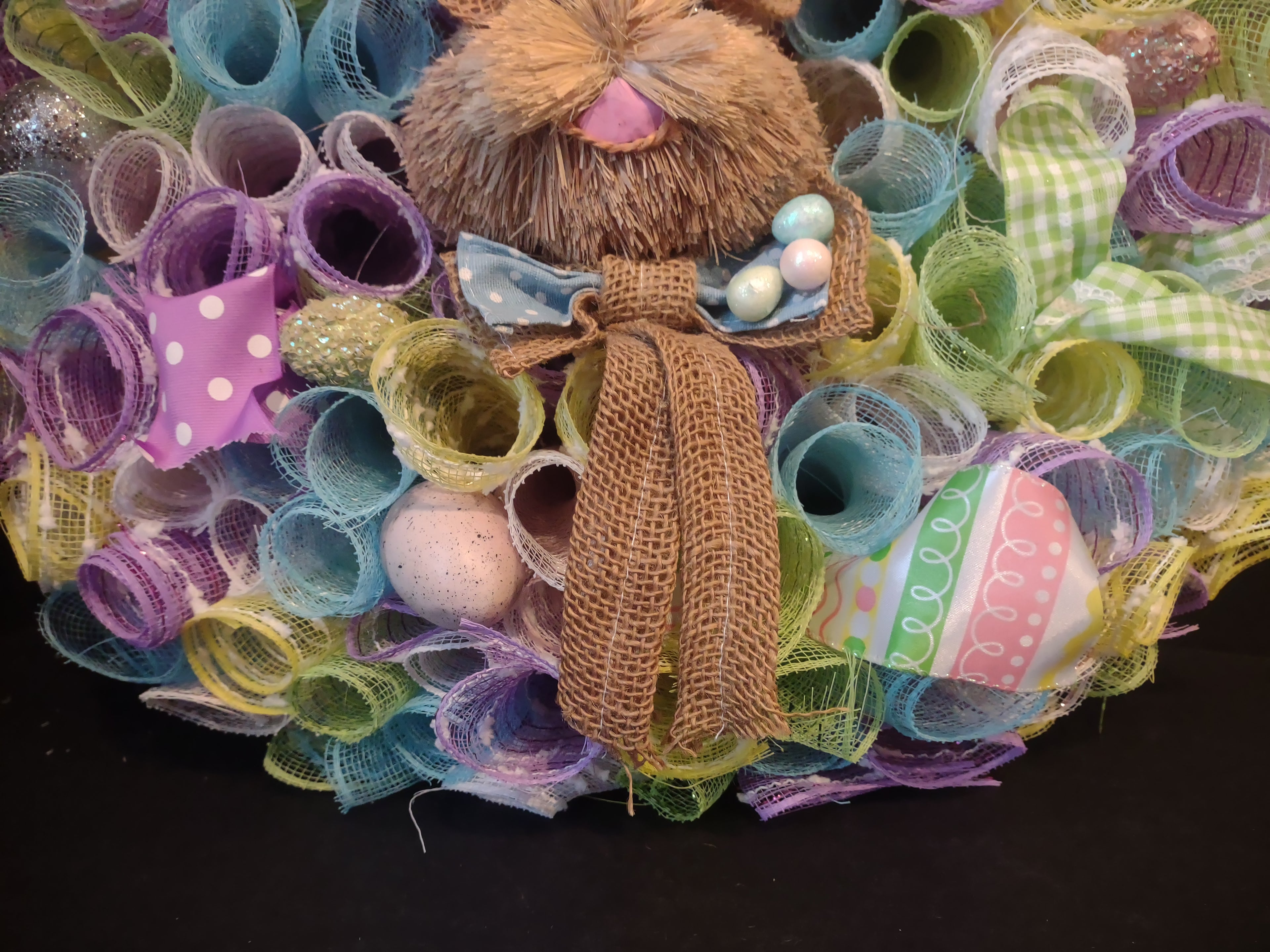 Easter Bunny Spring Mesh Ribbon Wreath Handmade 22" (lot 1400)