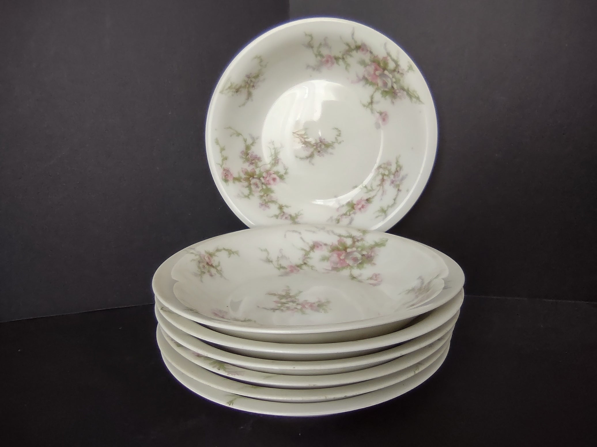 Haviland Limoges 7 x Small Bowl 5-1/2" Pink White Cabbage Rose Moss (lot 907)