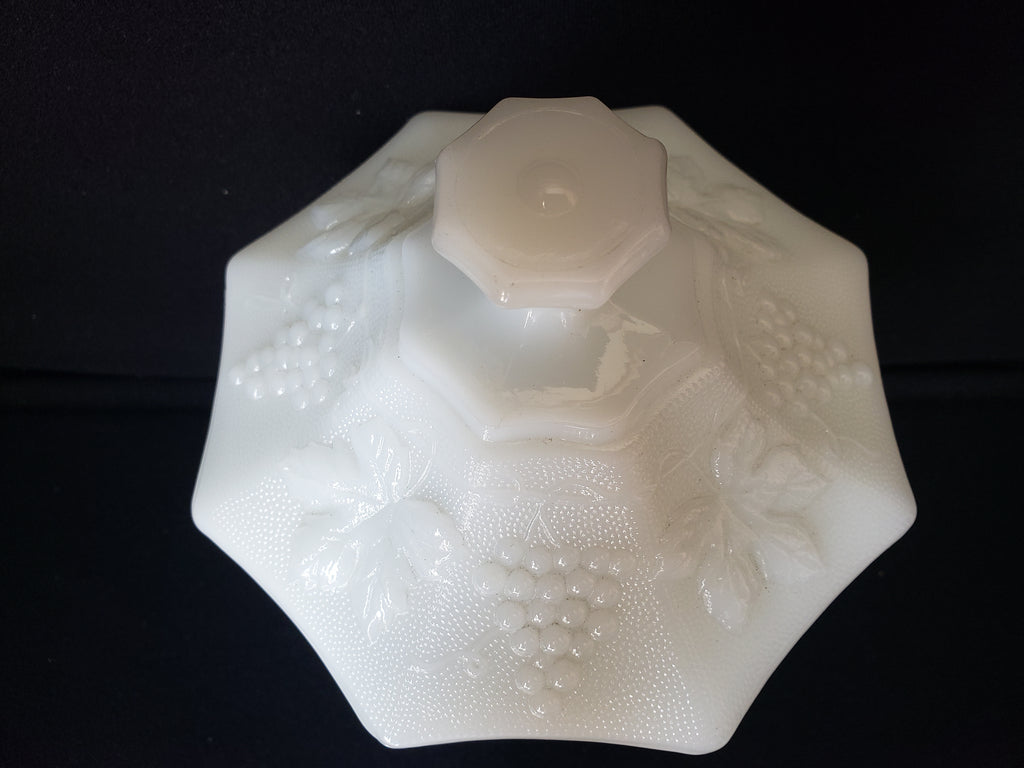Vintage Milk Glass Candy Container Grape Design with Lid (lot 2219)