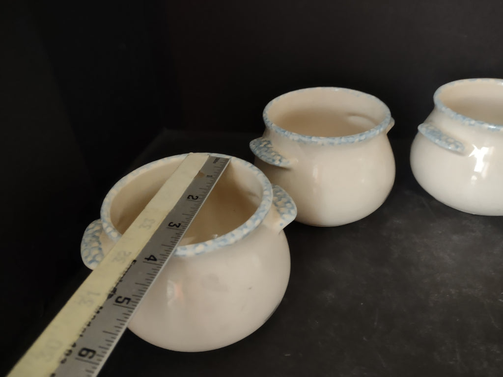 Vintage Stoneware Hearts Cottage White Blue Soup Bowl x 3 (lot 5307)
