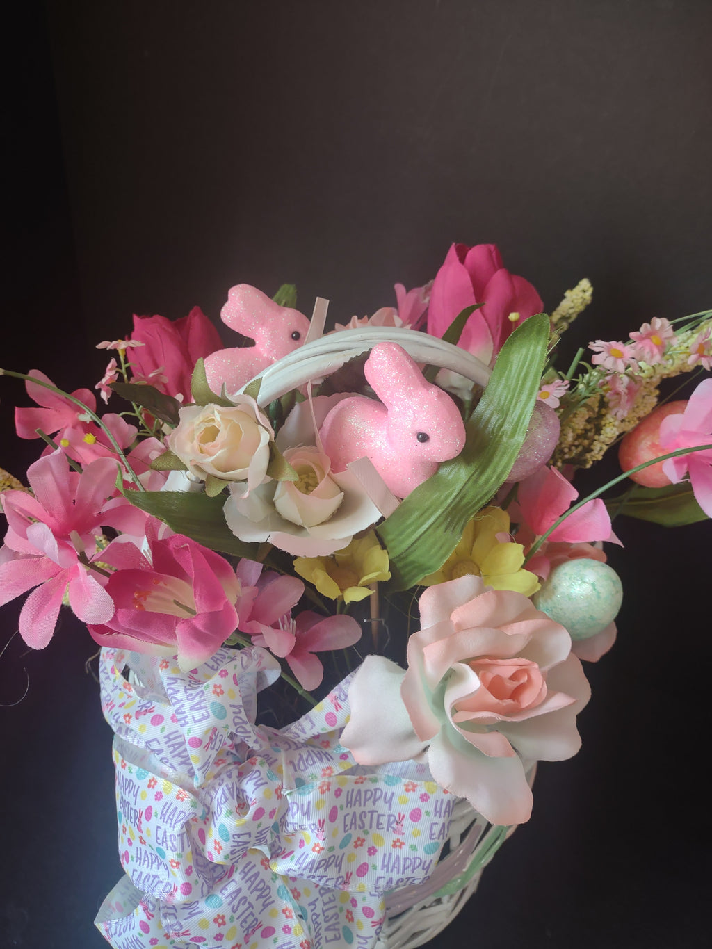 Handmade Easter Flower Bunny Basket 12" (lot 1477)