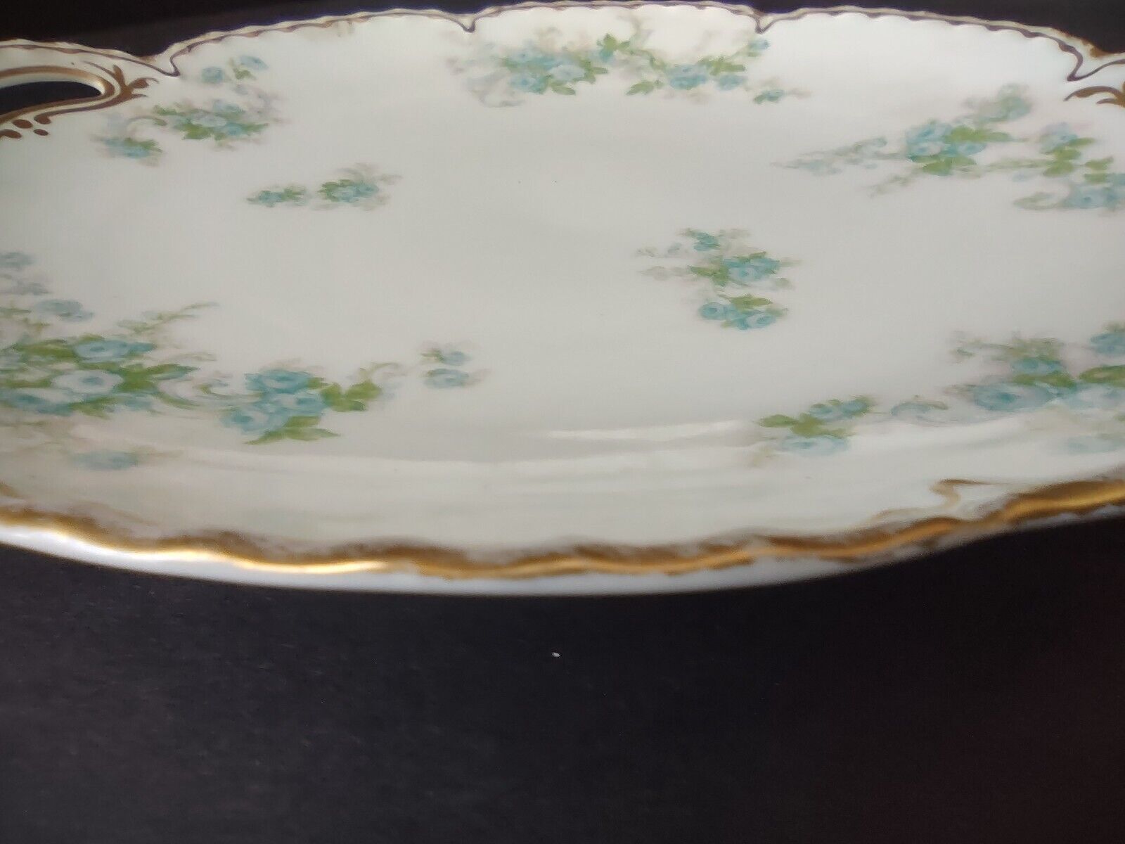 Vintage Haviland Limoges France Cake Serving Plate Blue Rose Gold Trim (lot 503)